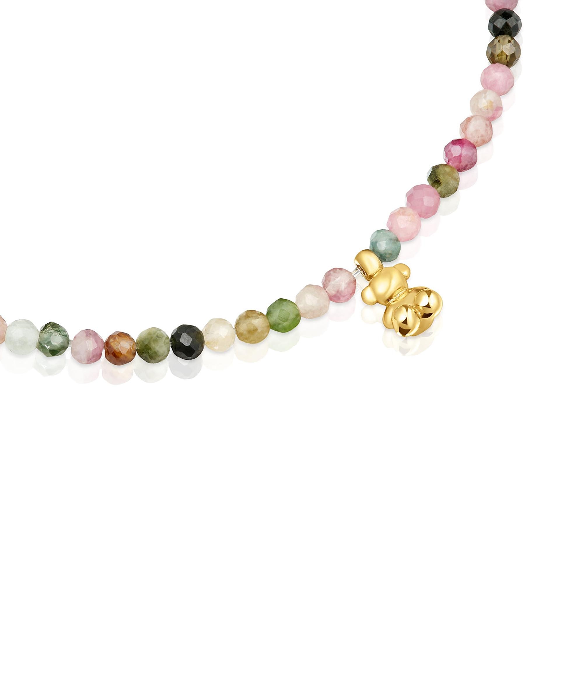 Pulseira de Cordão Bold Bear Elástica Banhada a Ouro 18 Kt Sobre Prata com Turmalinas Multicolor-3