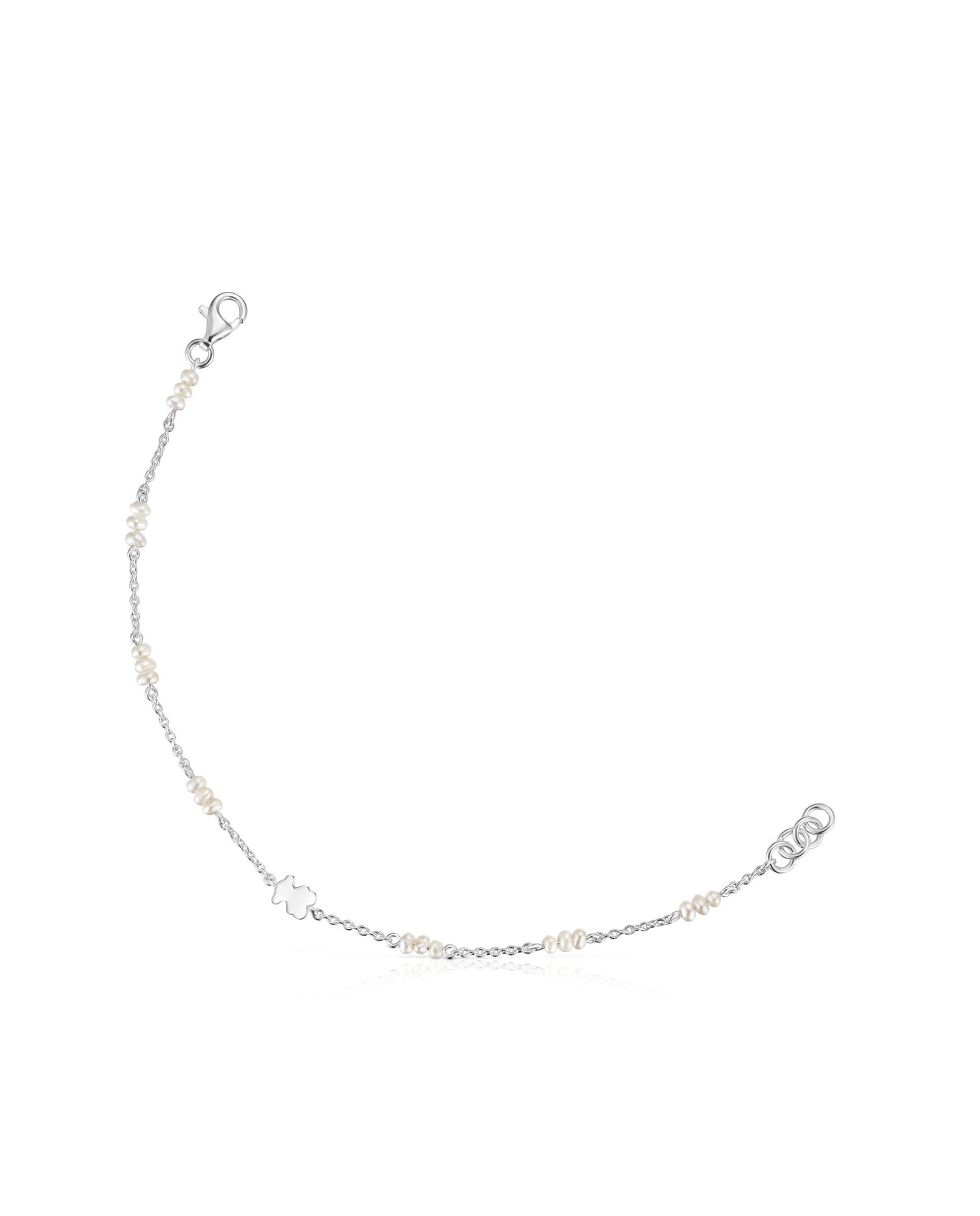 Pulseira de Corrente Sweet Dolls de Prata com Pérolas e Urso Prata-1