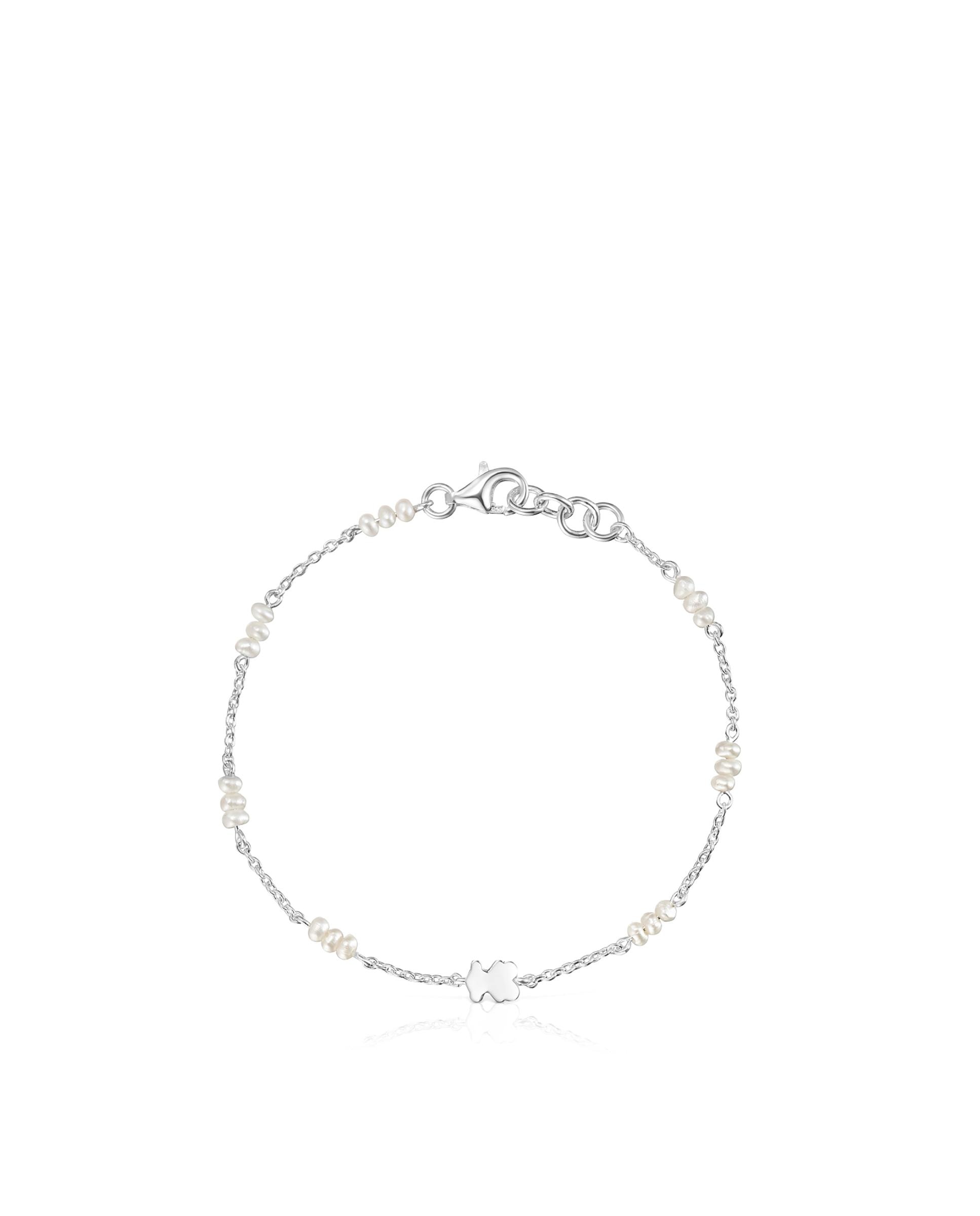 Pulseira de Corrente Sweet Dolls de Prata com Pérolas e Urso Prata-2