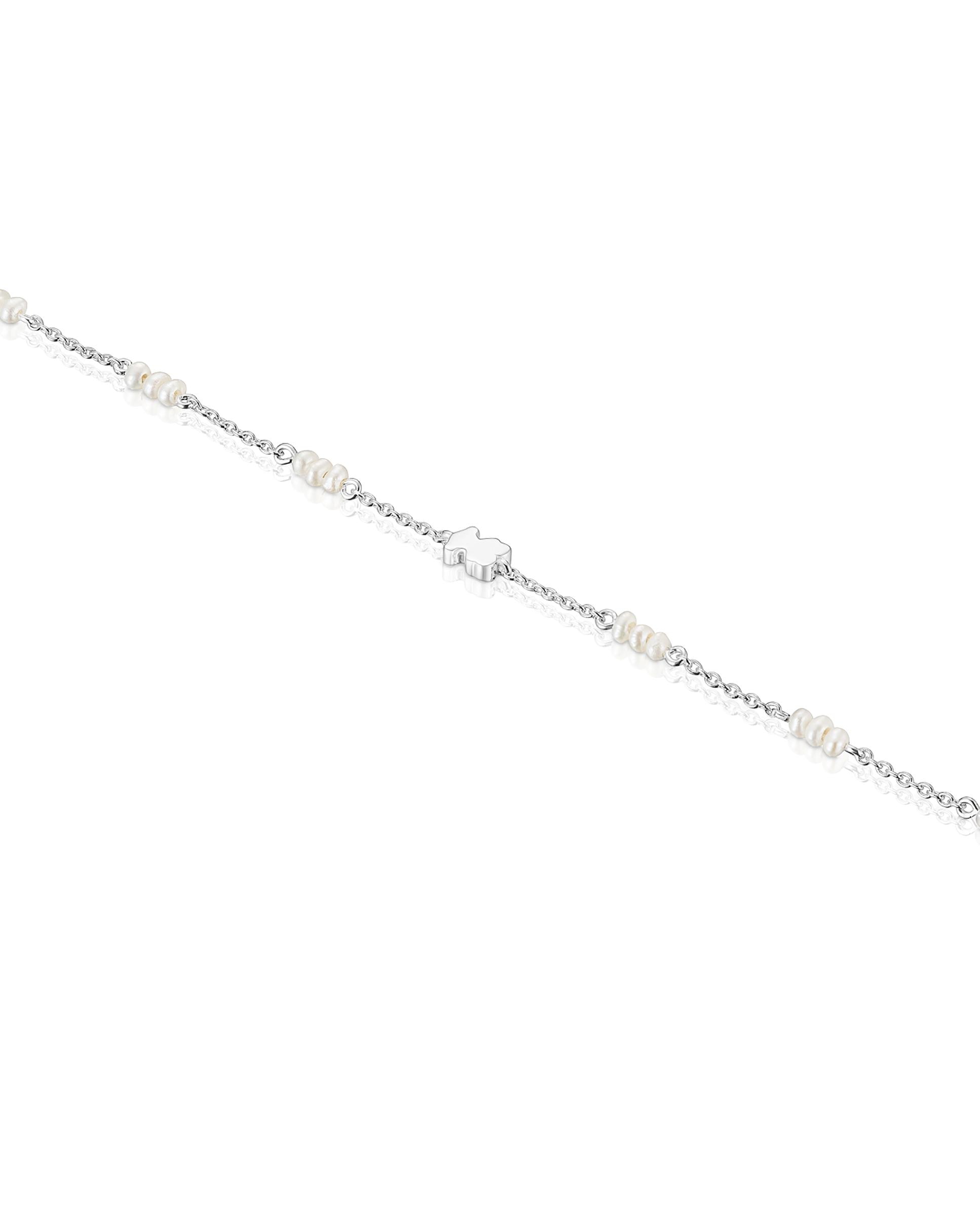 Pulseira de Corrente Sweet Dolls de Prata com Pérolas e Urso Prata-3
