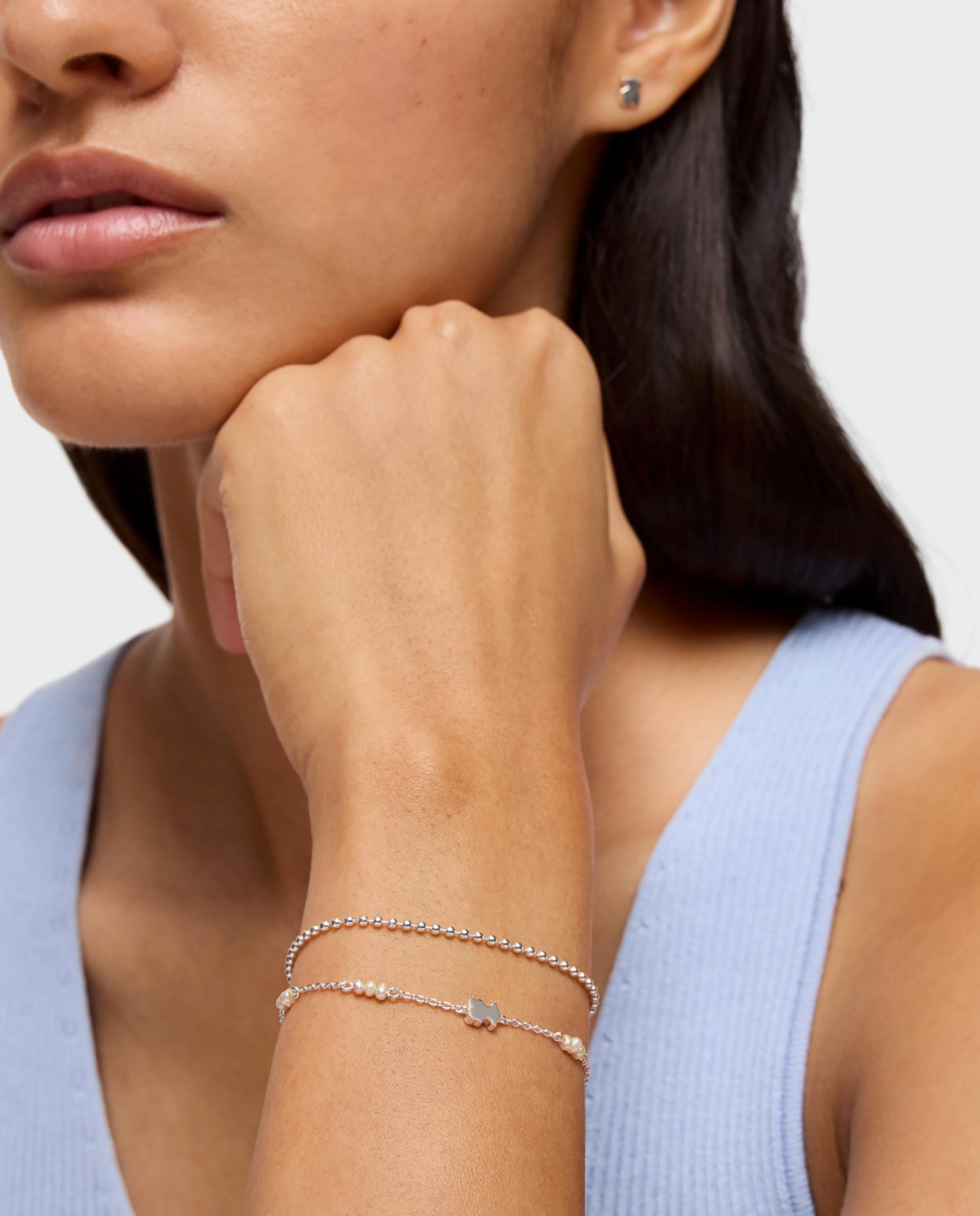 Pulseira de Corrente Sweet Dolls de Prata com Pérolas e Urso Prata-5