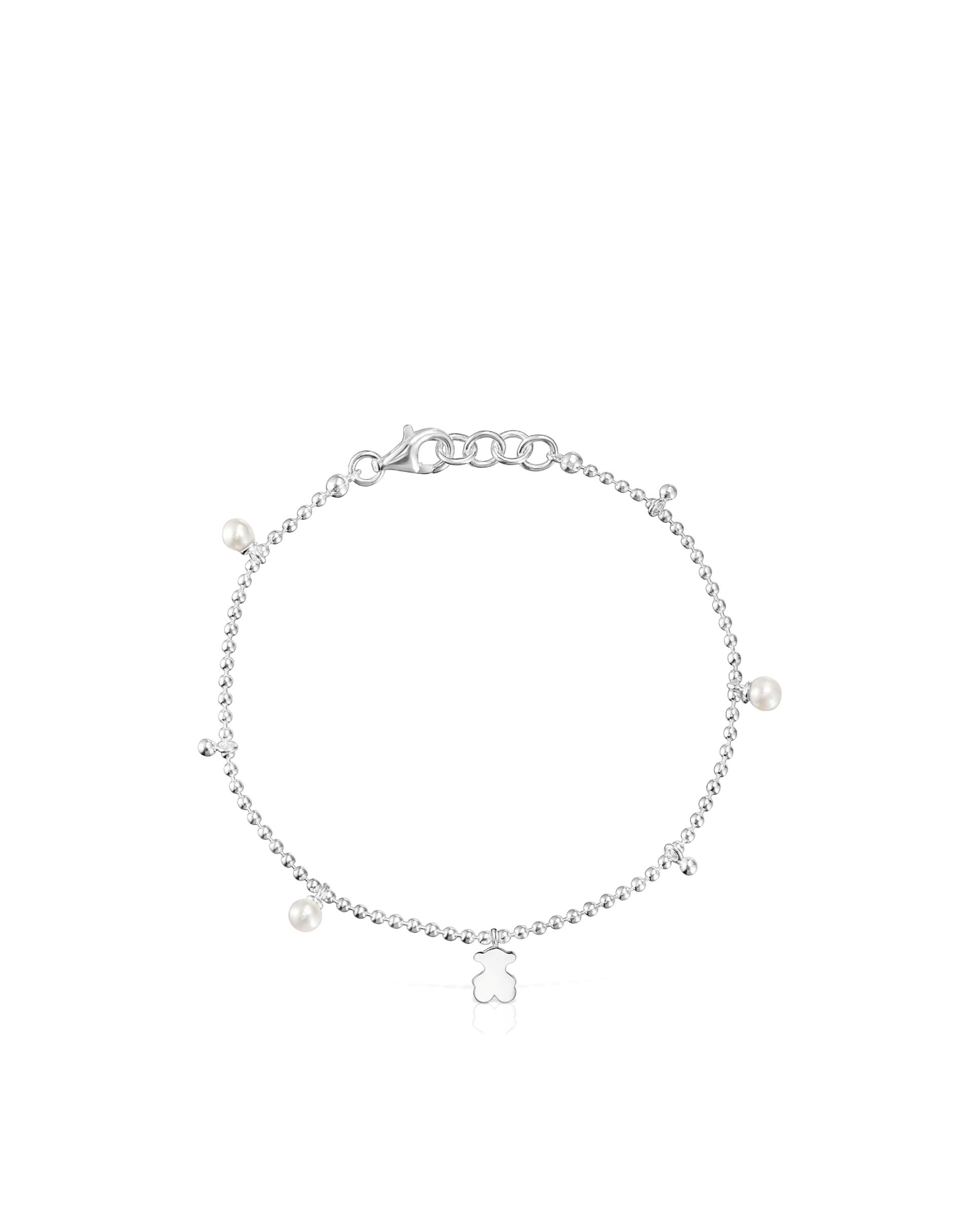 Pulseira de Corrente Sweet Dolls de Prata com Pérolas e Urso Prata-2