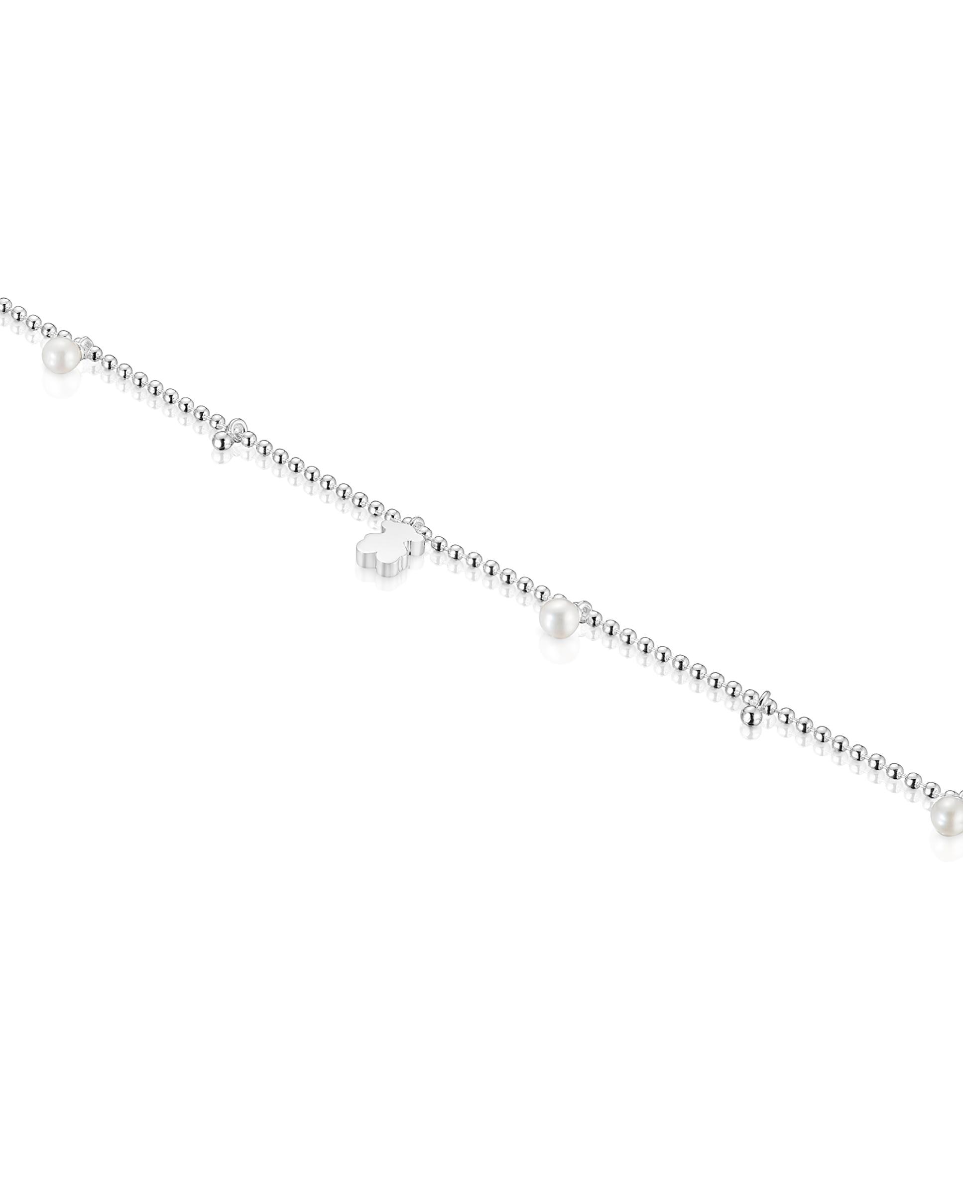 Pulseira de Corrente Sweet Dolls de Prata com Pérolas e Urso Prata-3