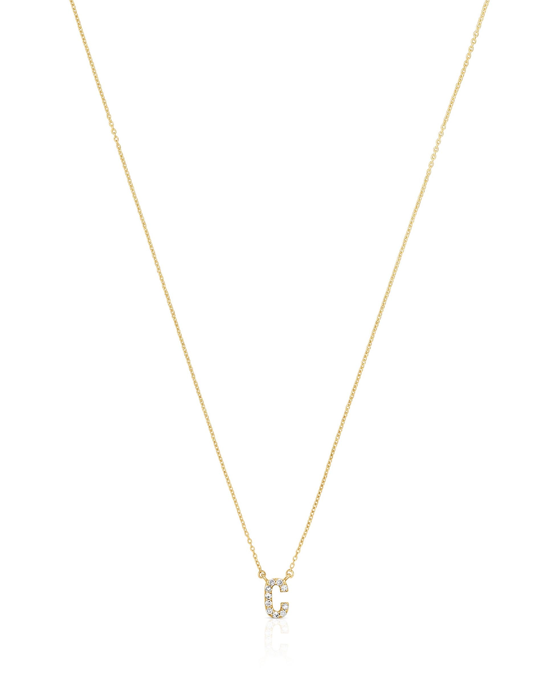 Colar Alphabet Curto de Ouro e Diamantes Letra C Branco-2