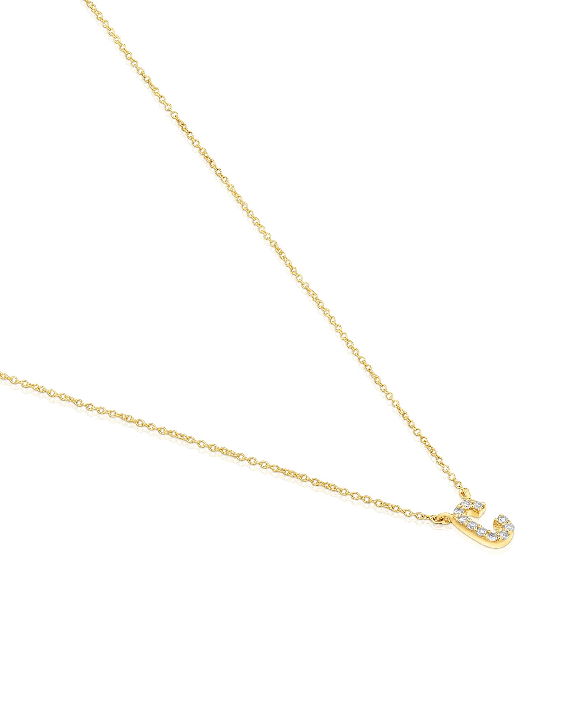 Colar Alphabet Curto de Ouro e Diamantes Letra C Branco-3