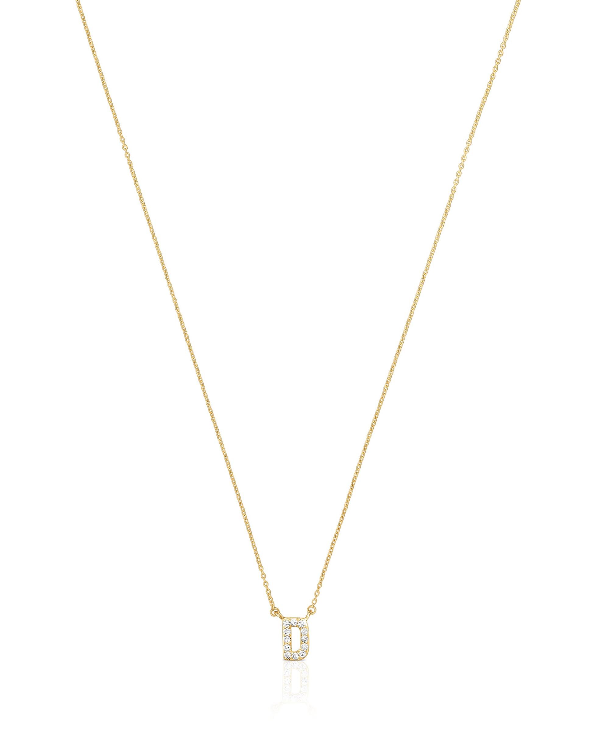 Colar Alphabet Curto de Ouro e Diamantes Letra D Branco-2