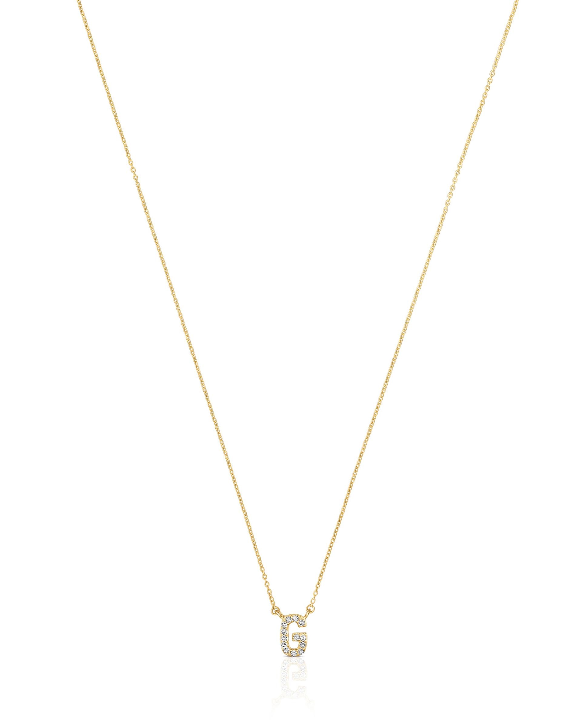 Colar Alphabet Curto de Ouro e Diamantes Letra G Branco-2