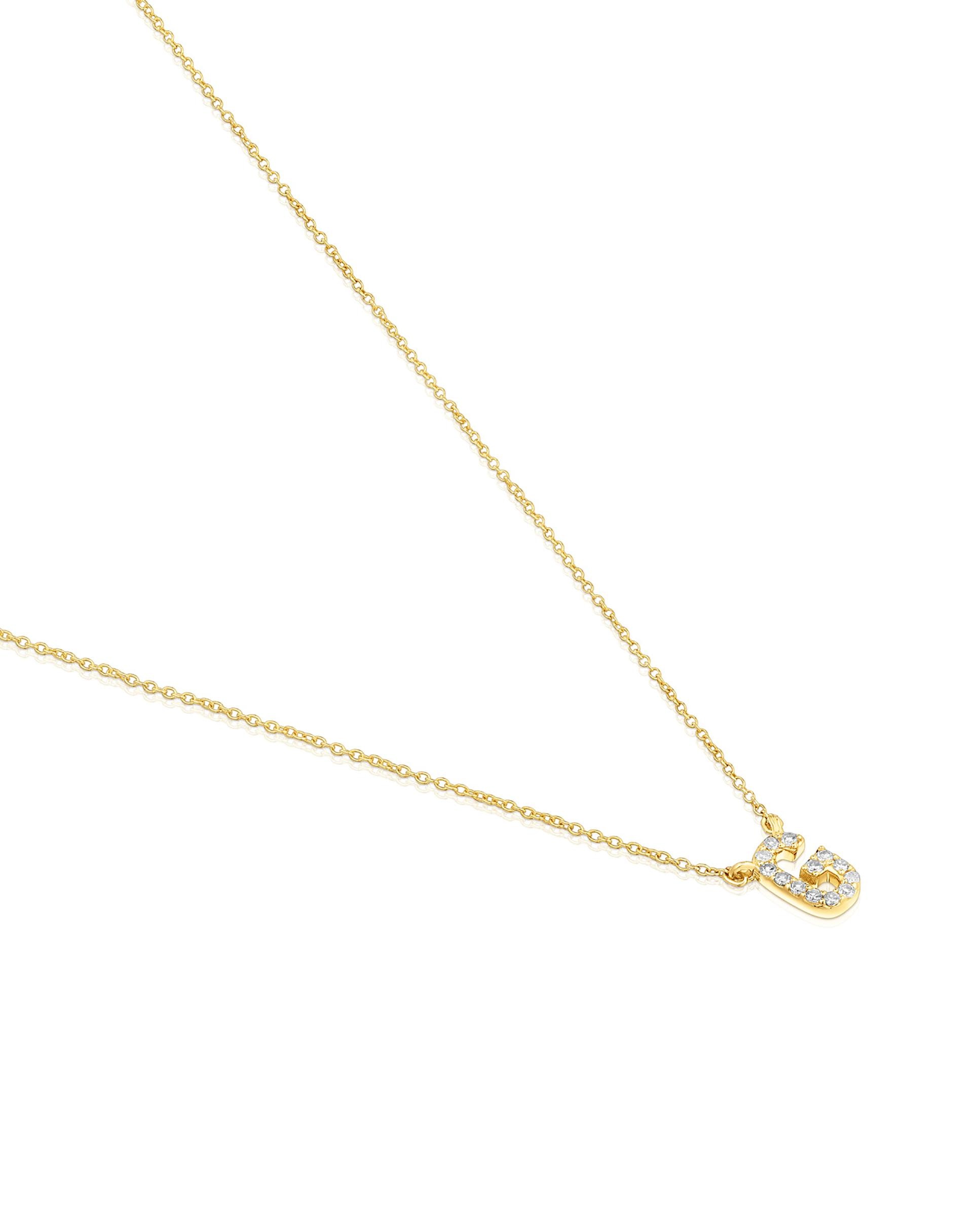Colar Alphabet Curto de Ouro e Diamantes Letra G Branco-3