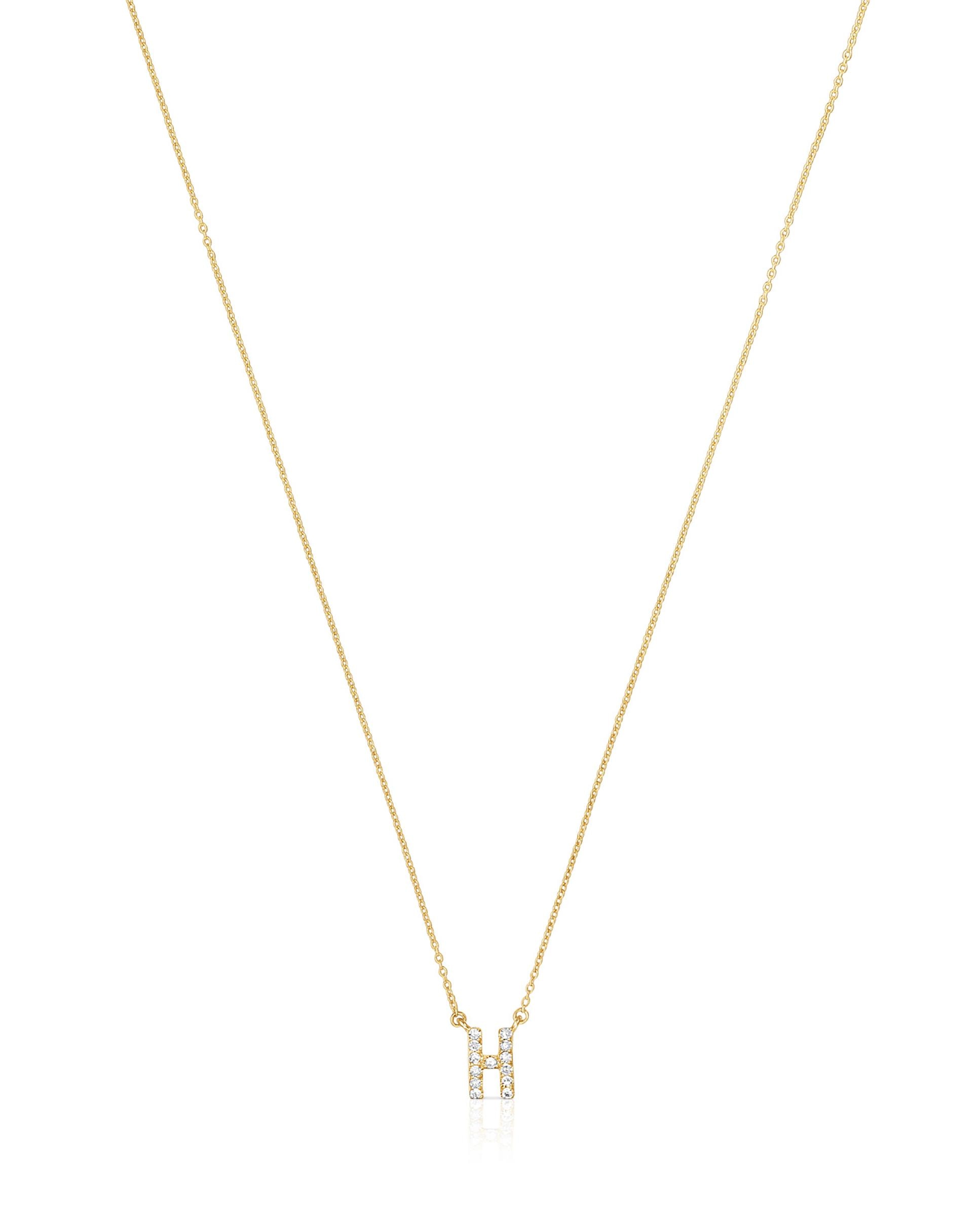 Colar Alphabet Curto de Ouro e Diamantes Letra H Branco-2