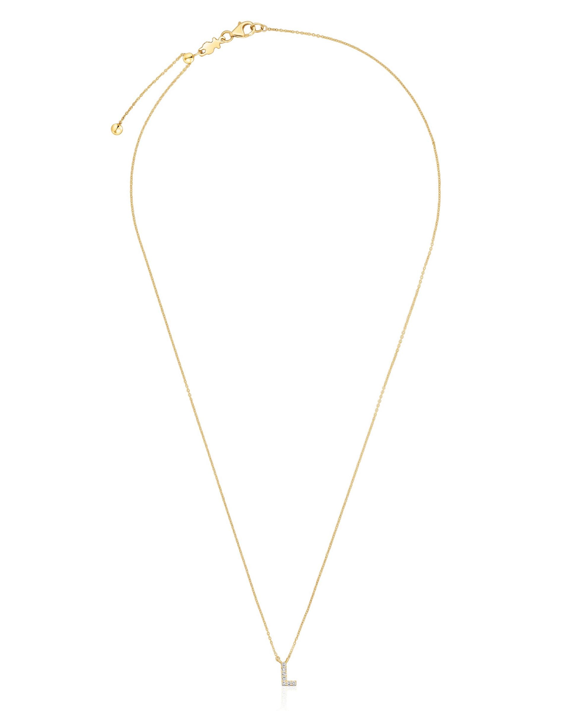 Colar Alphabet Curto de Ouro e Diamantes Letra L Branco-1