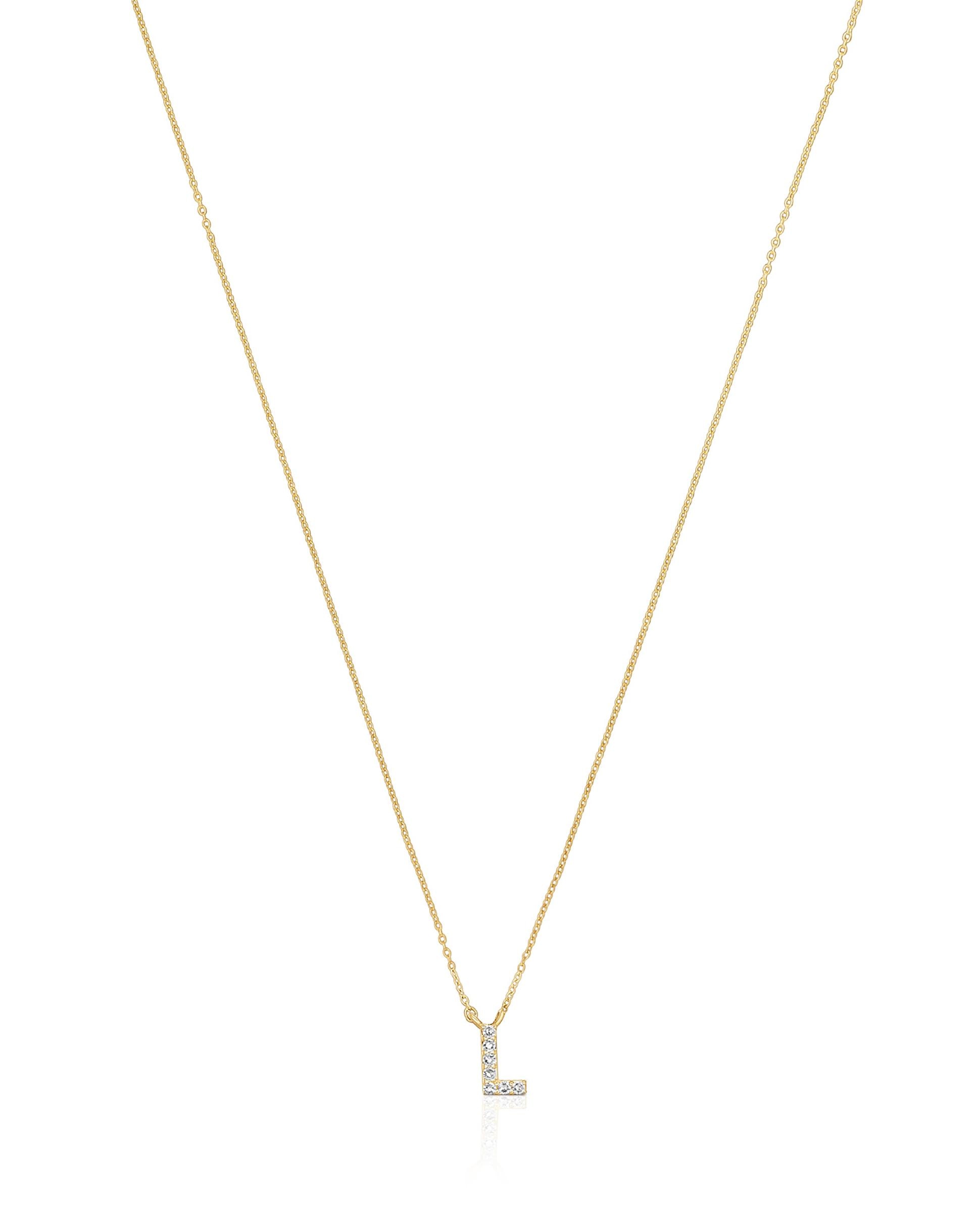 Colar Alphabet Curto de Ouro e Diamantes Letra L Branco-2