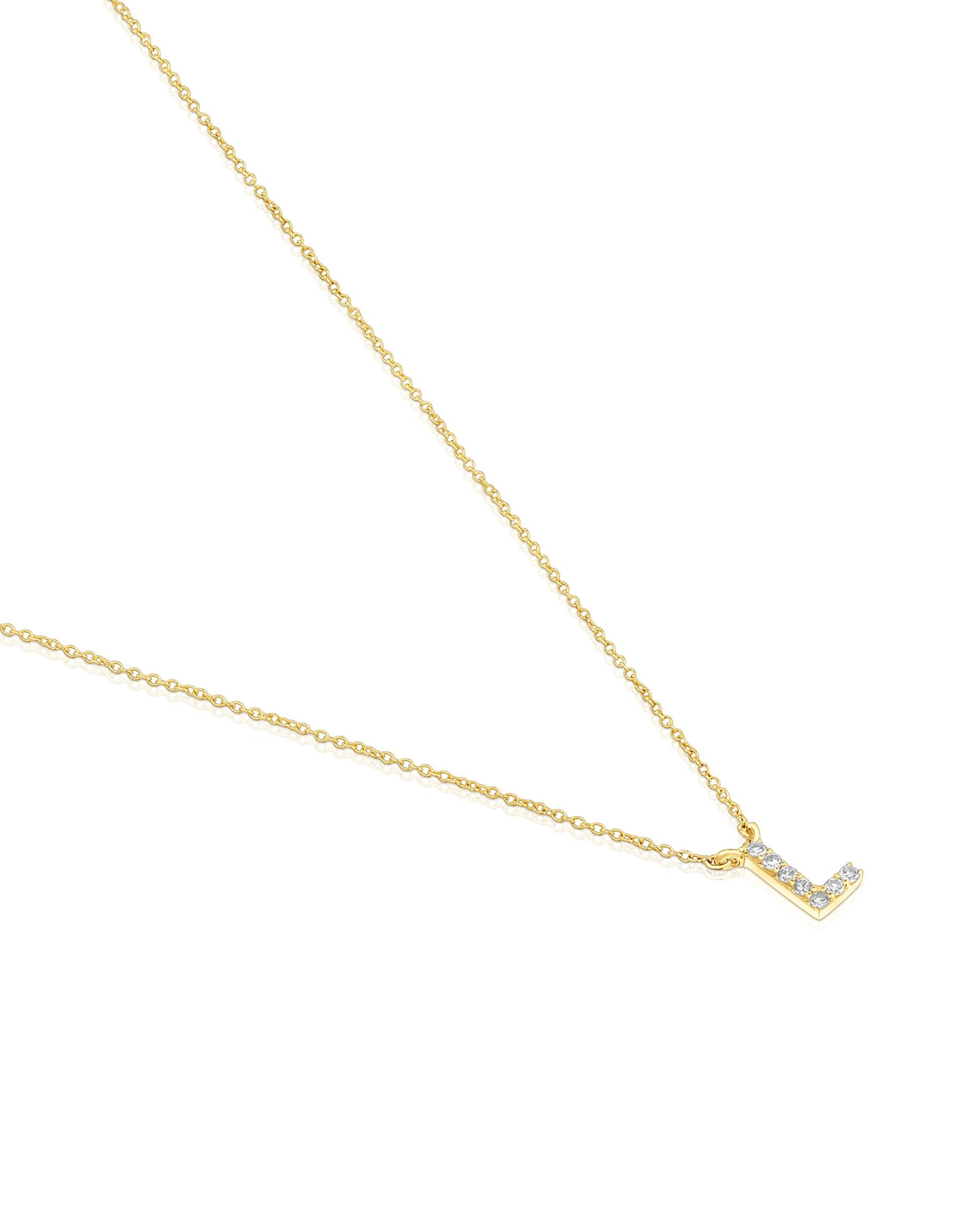 Colar Alphabet Curto de Ouro e Diamantes Letra L Branco-3