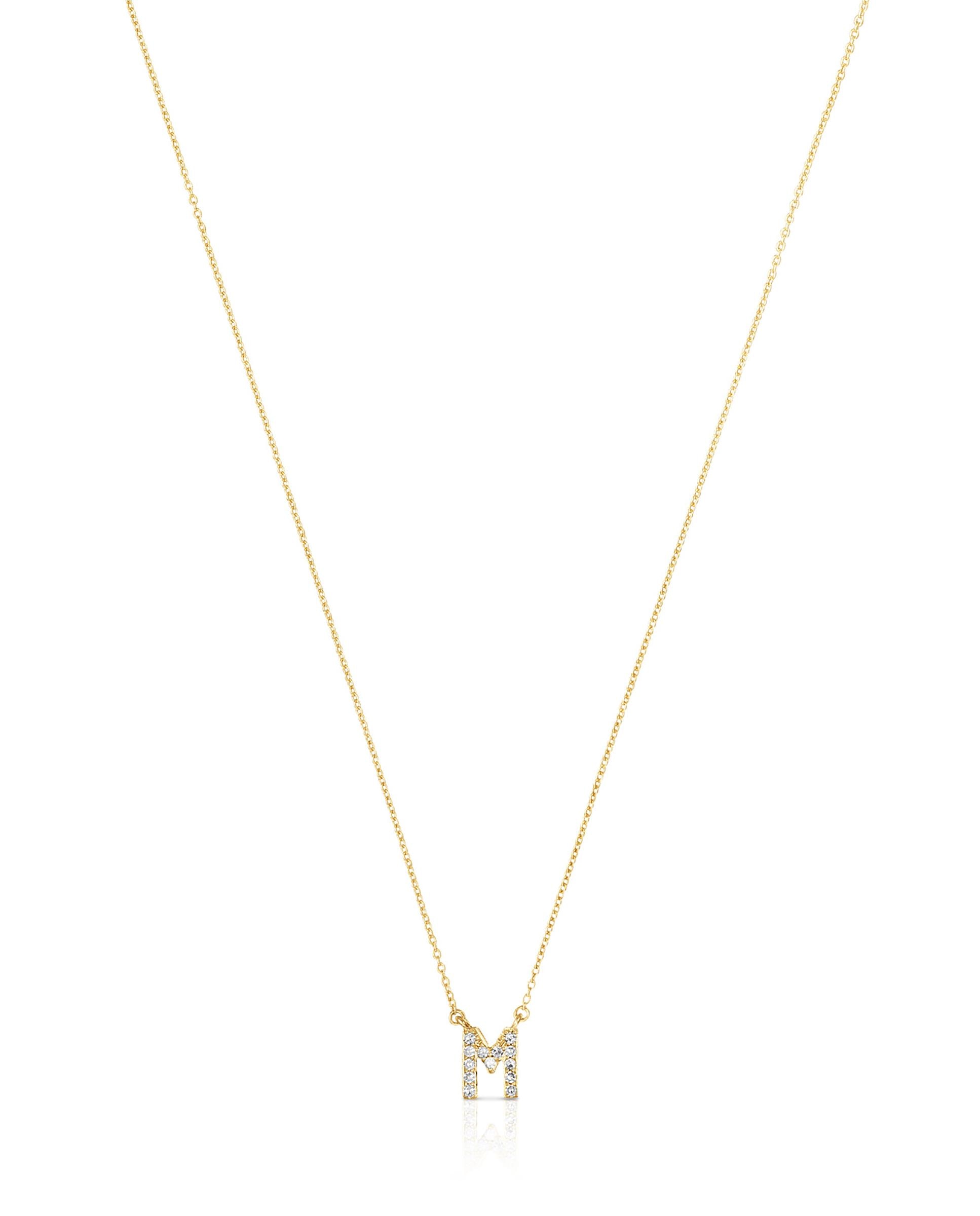 Colar Alphabet Curto de Ouro e Diamantes Letra M Branco-2