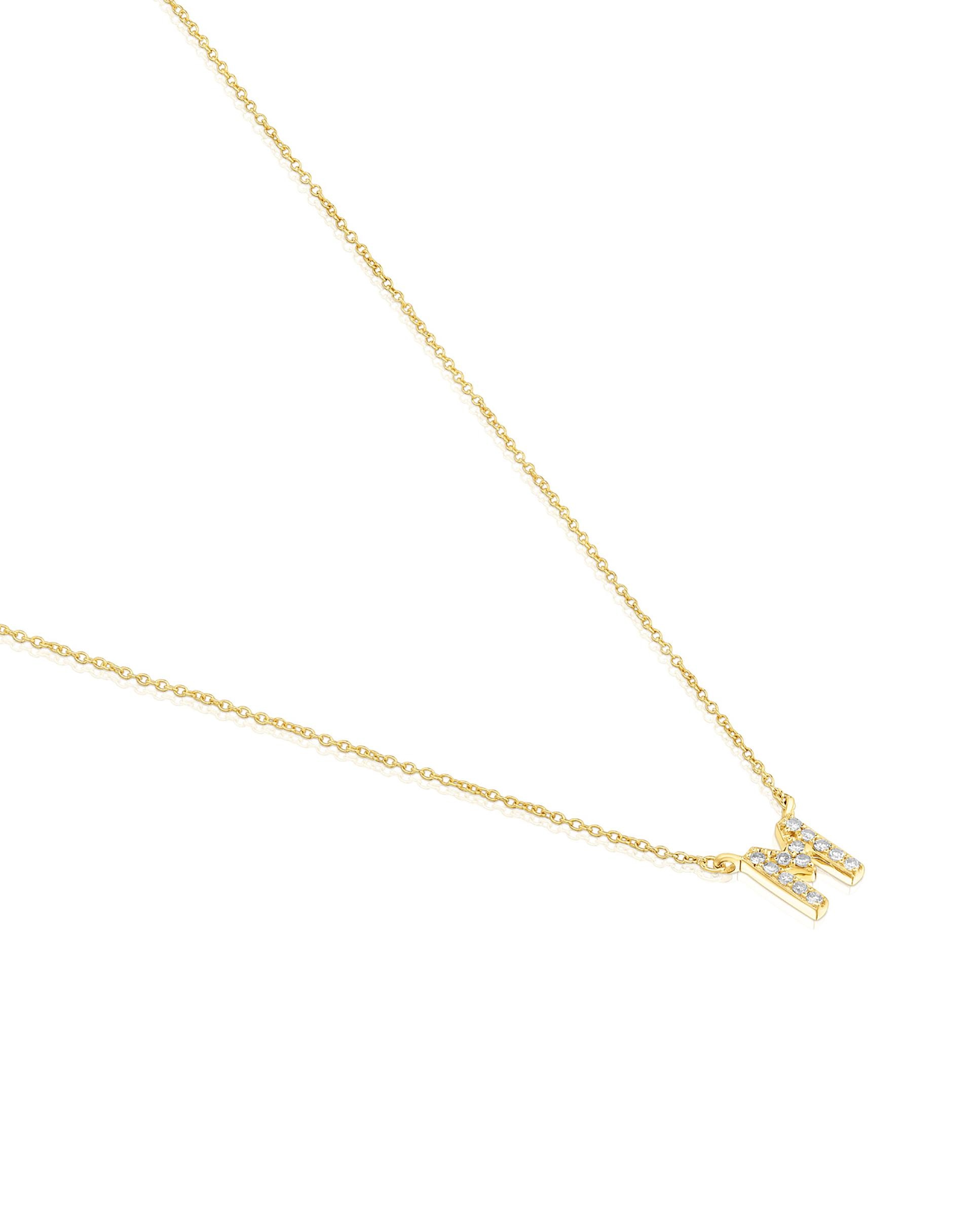 Colar Alphabet Curto de Ouro e Diamantes Letra M Branco-3