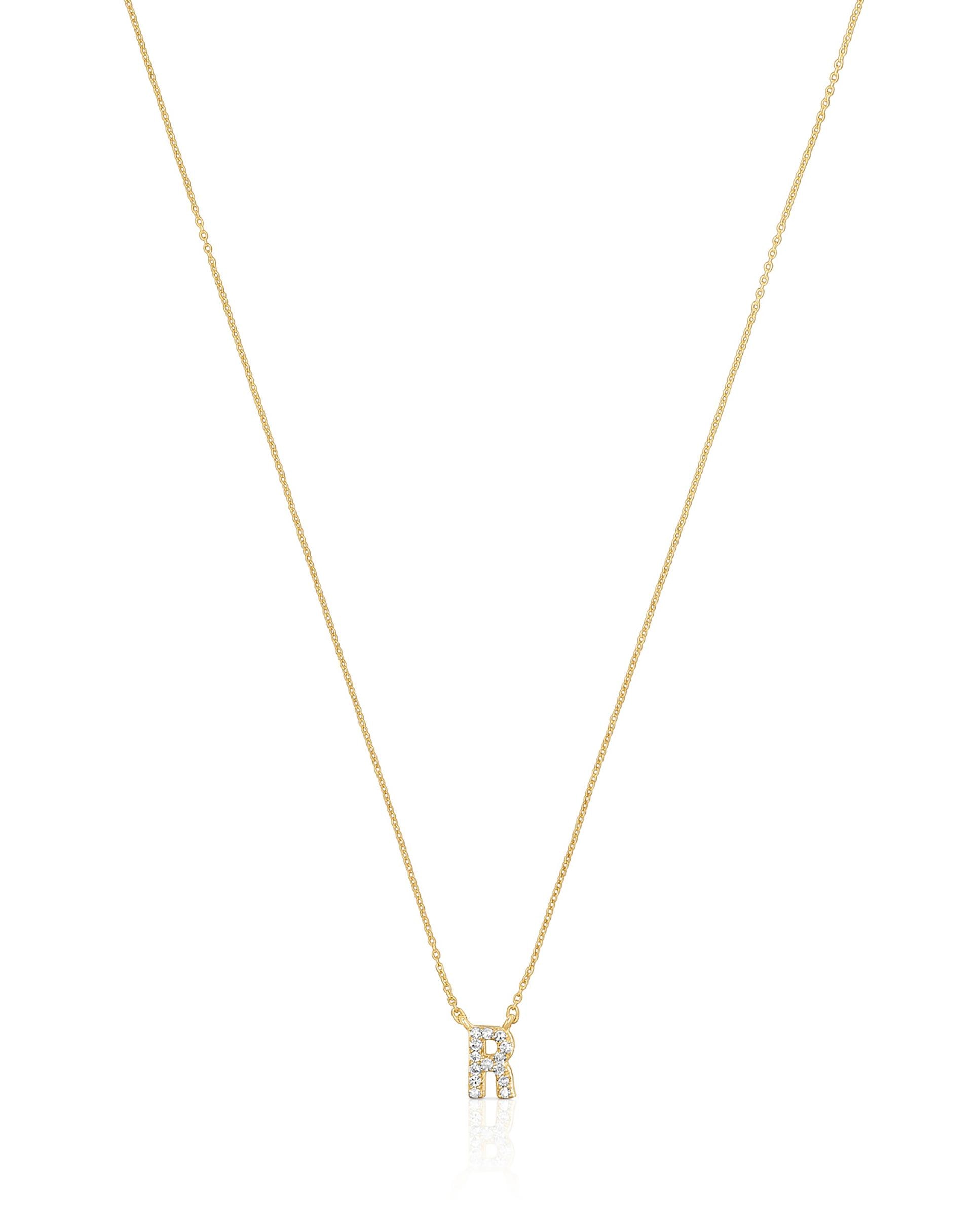 Colar Alphabet Curto de Ouro e Diamantes Letra R Branco-2