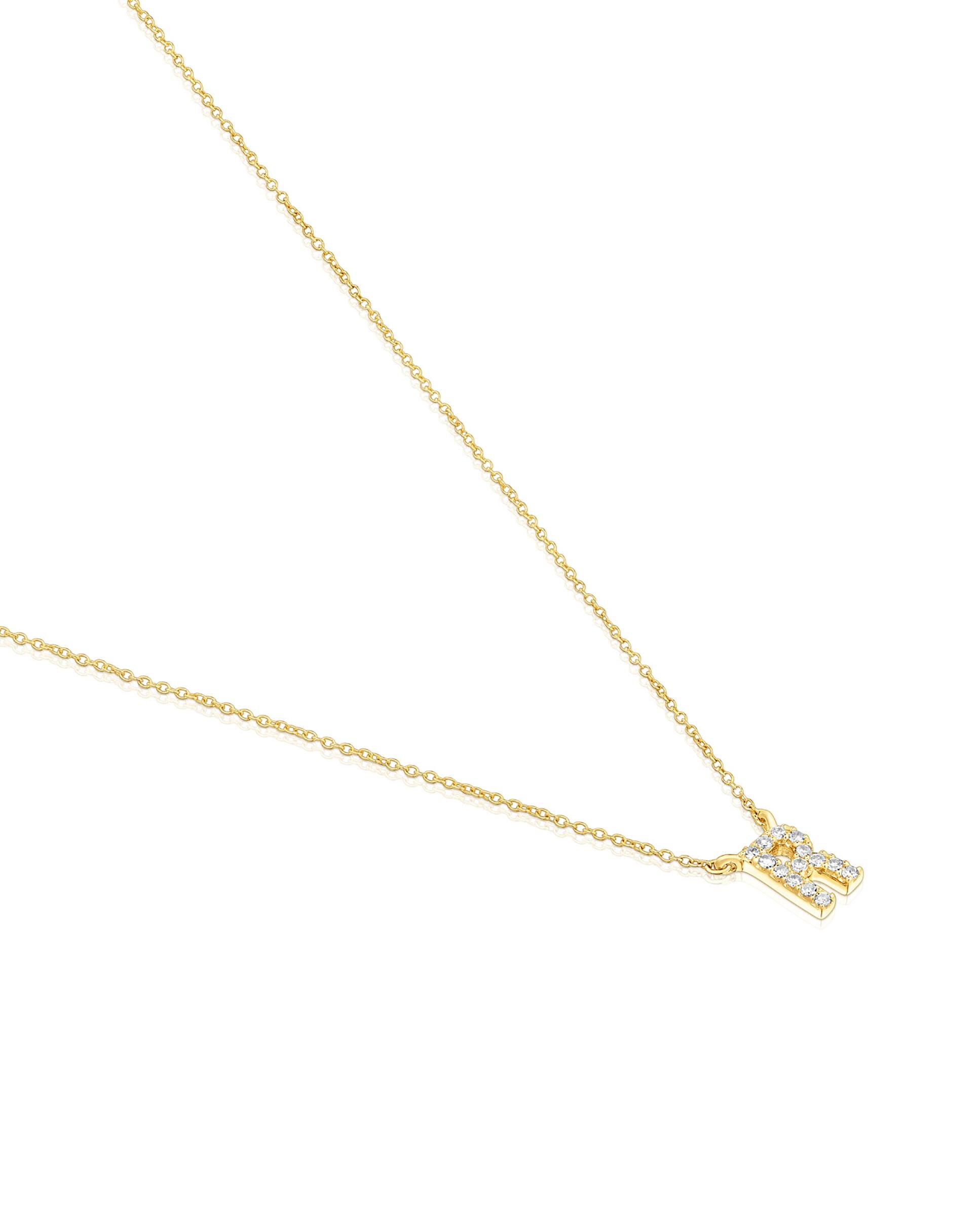 Colar Alphabet Curto de Ouro e Diamantes Letra R Branco-3