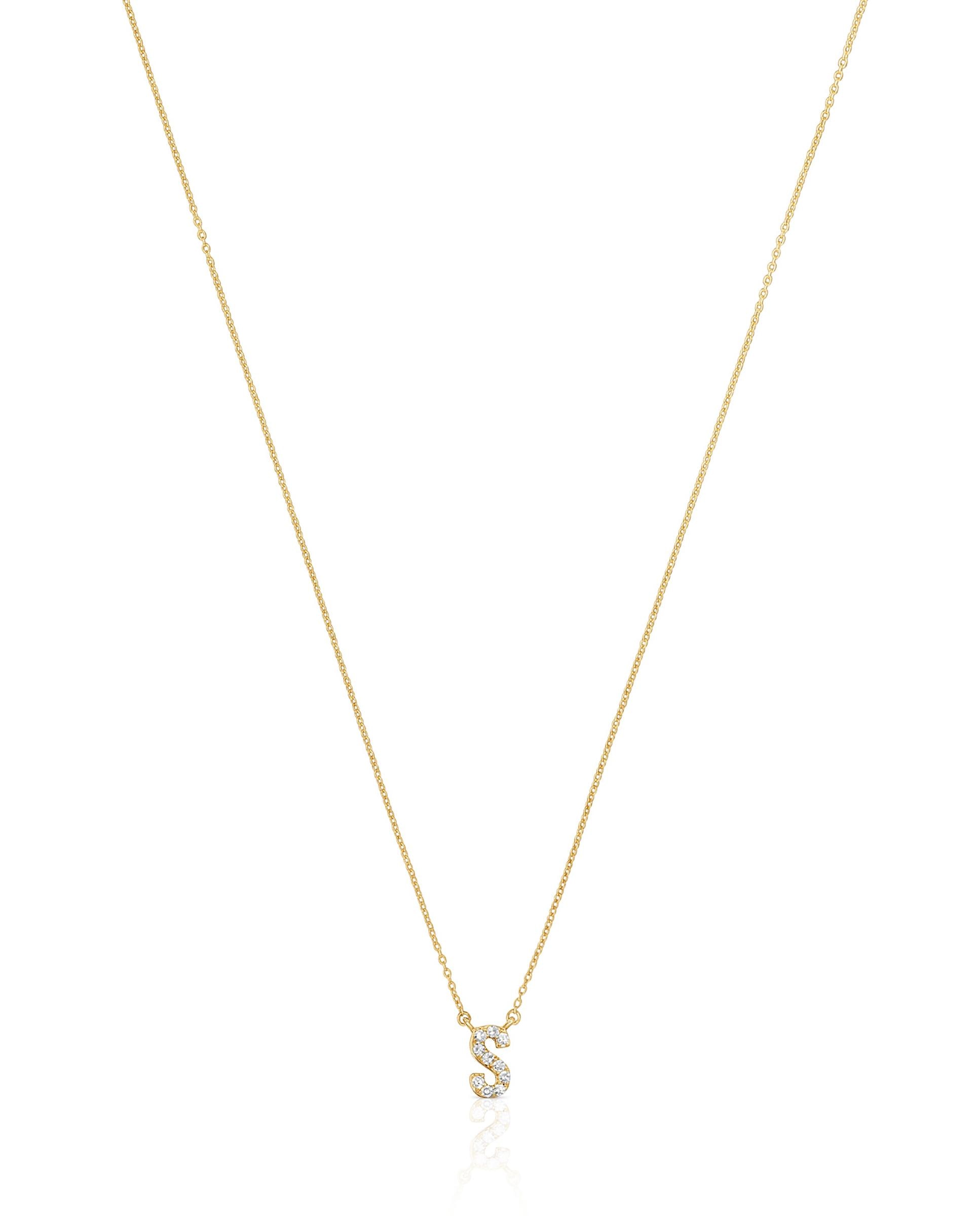 Colar Alphabet Curto de Ouro e Diamantes Letra S Branco-2