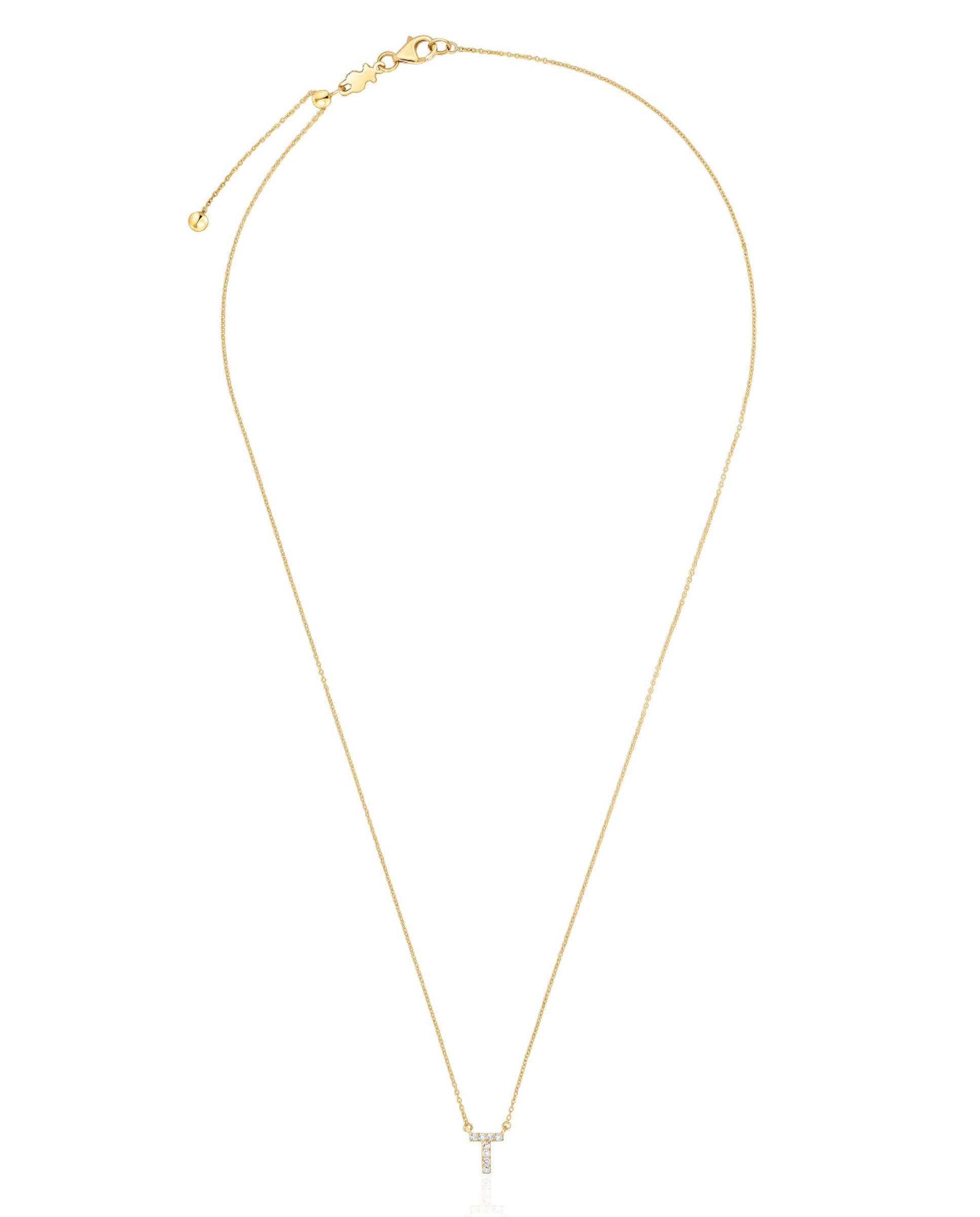 Colar Alphabet Curto de Ouro e Diamantes Letra T Branco-1