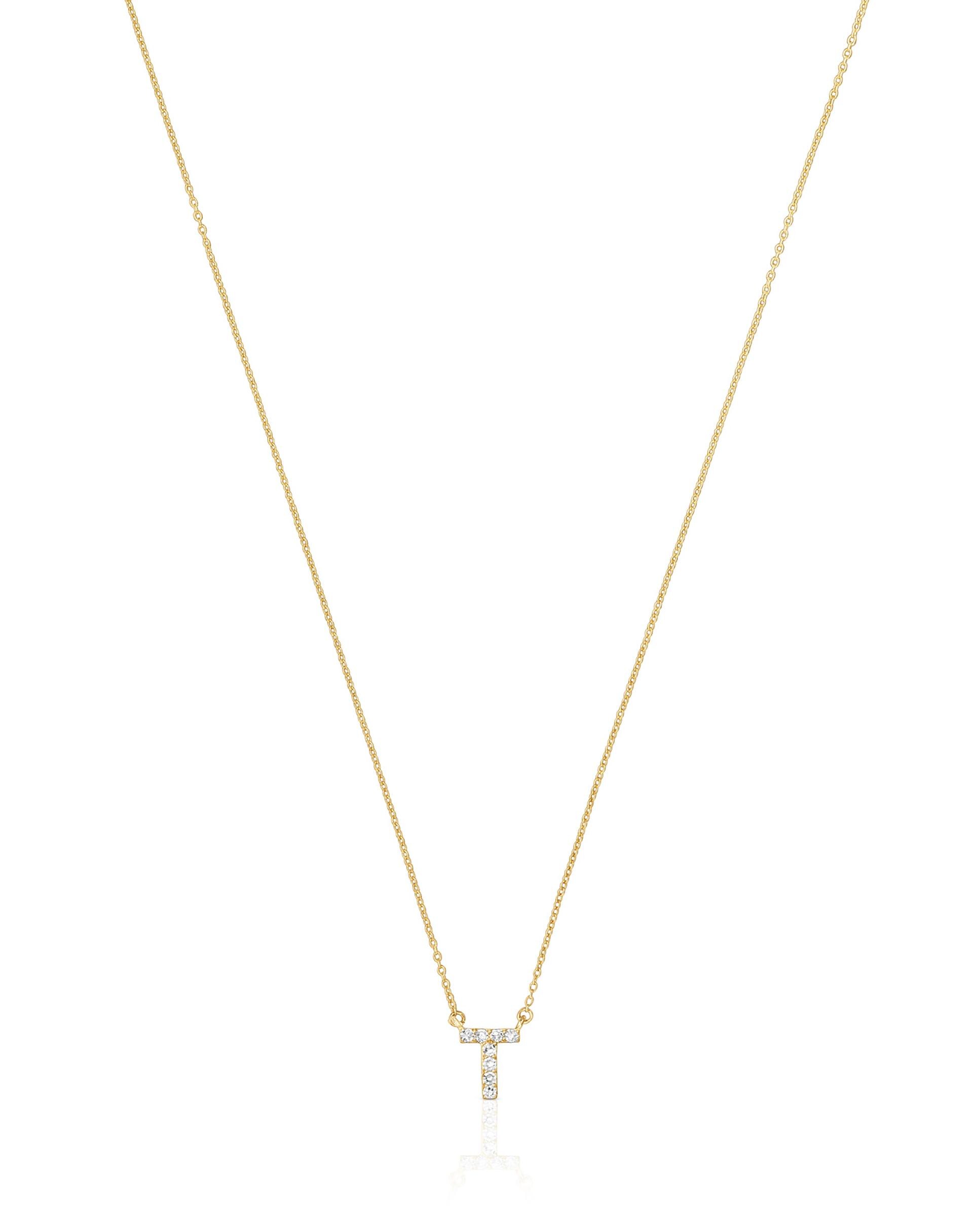 Colar Alphabet Curto de Ouro e Diamantes Letra T Branco-2
