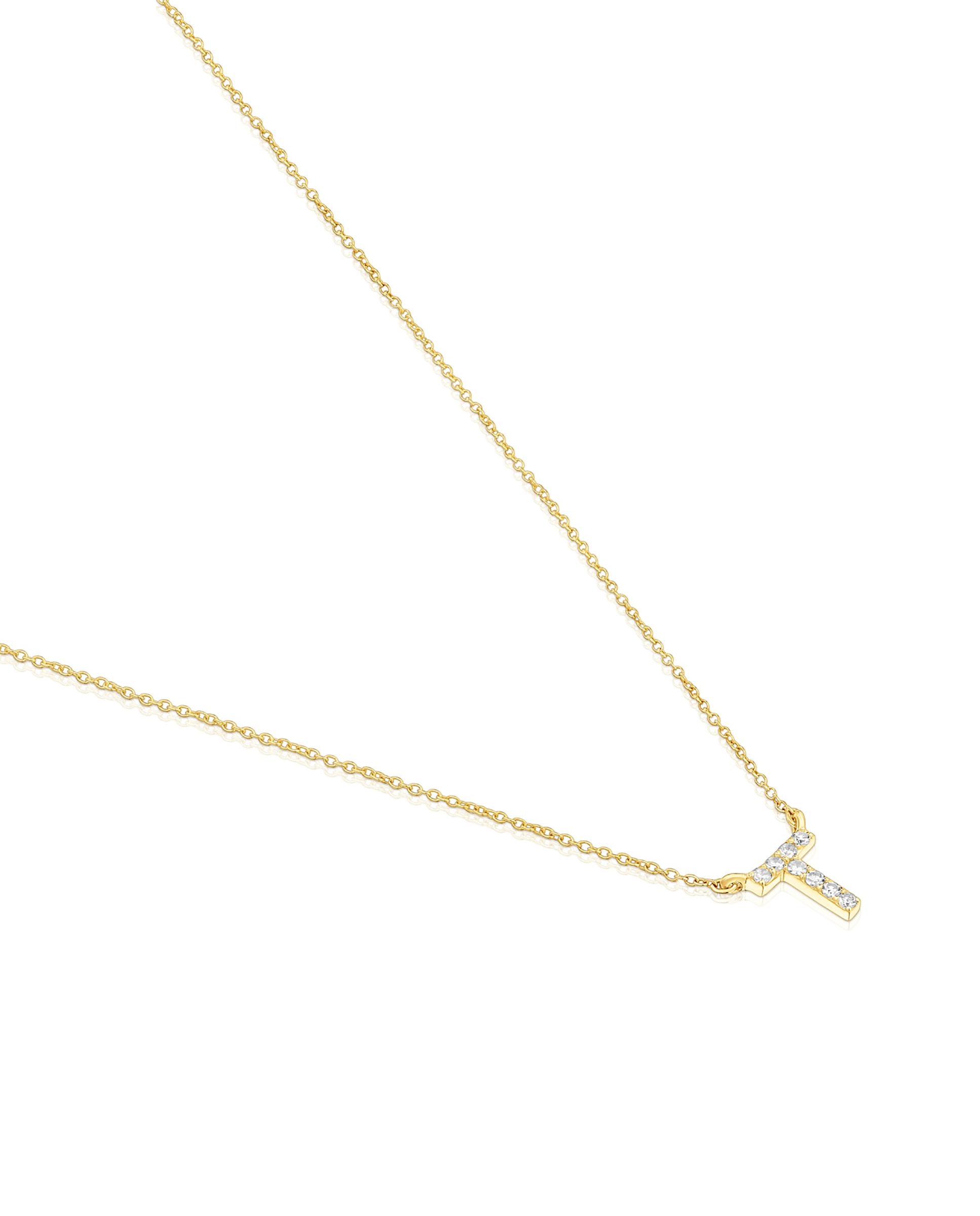 Colar Alphabet Curto de Ouro e Diamantes Letra T Branco-3