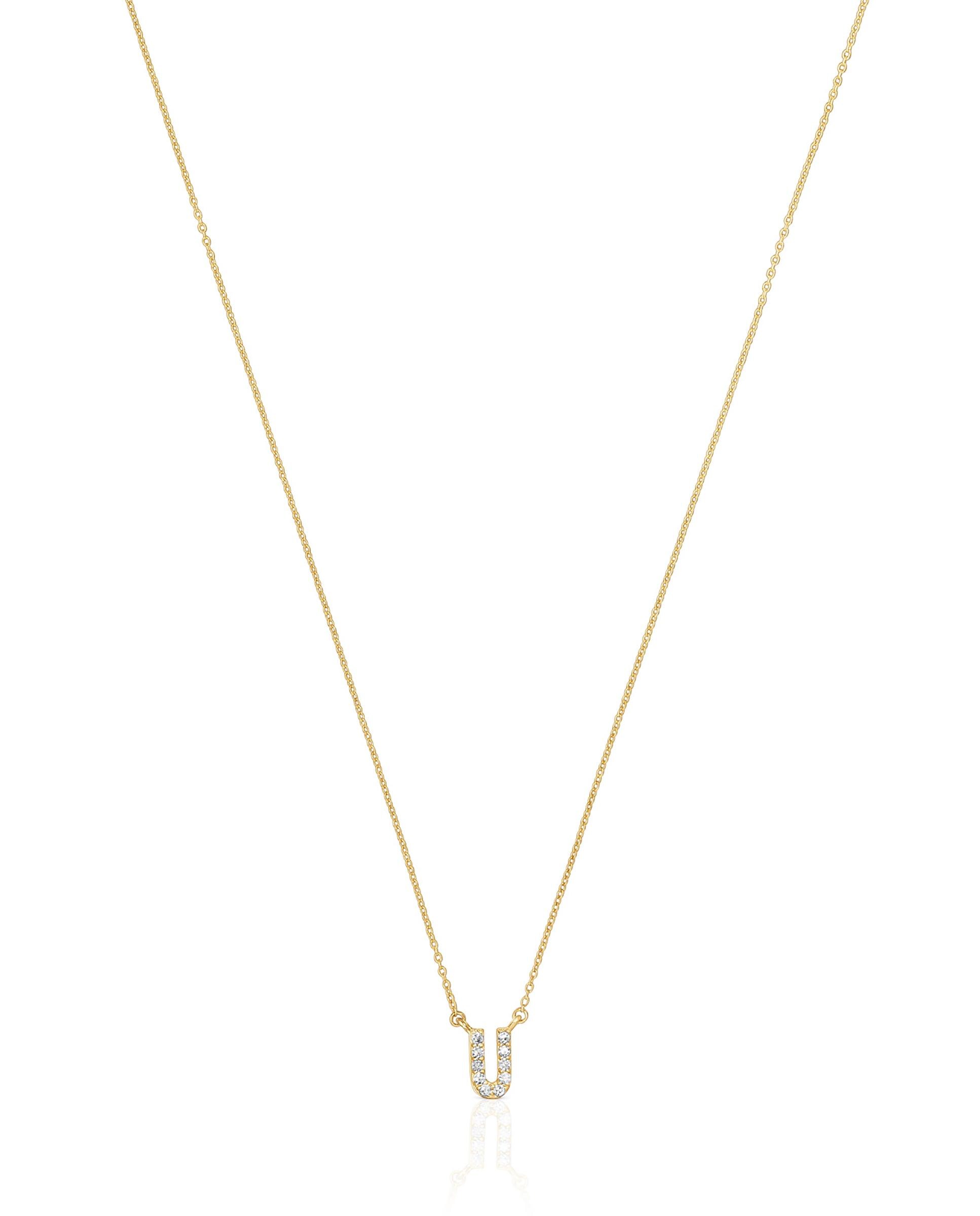 Colar Alphabet Curto de Ouro e Diamantes Letra U Branco-2