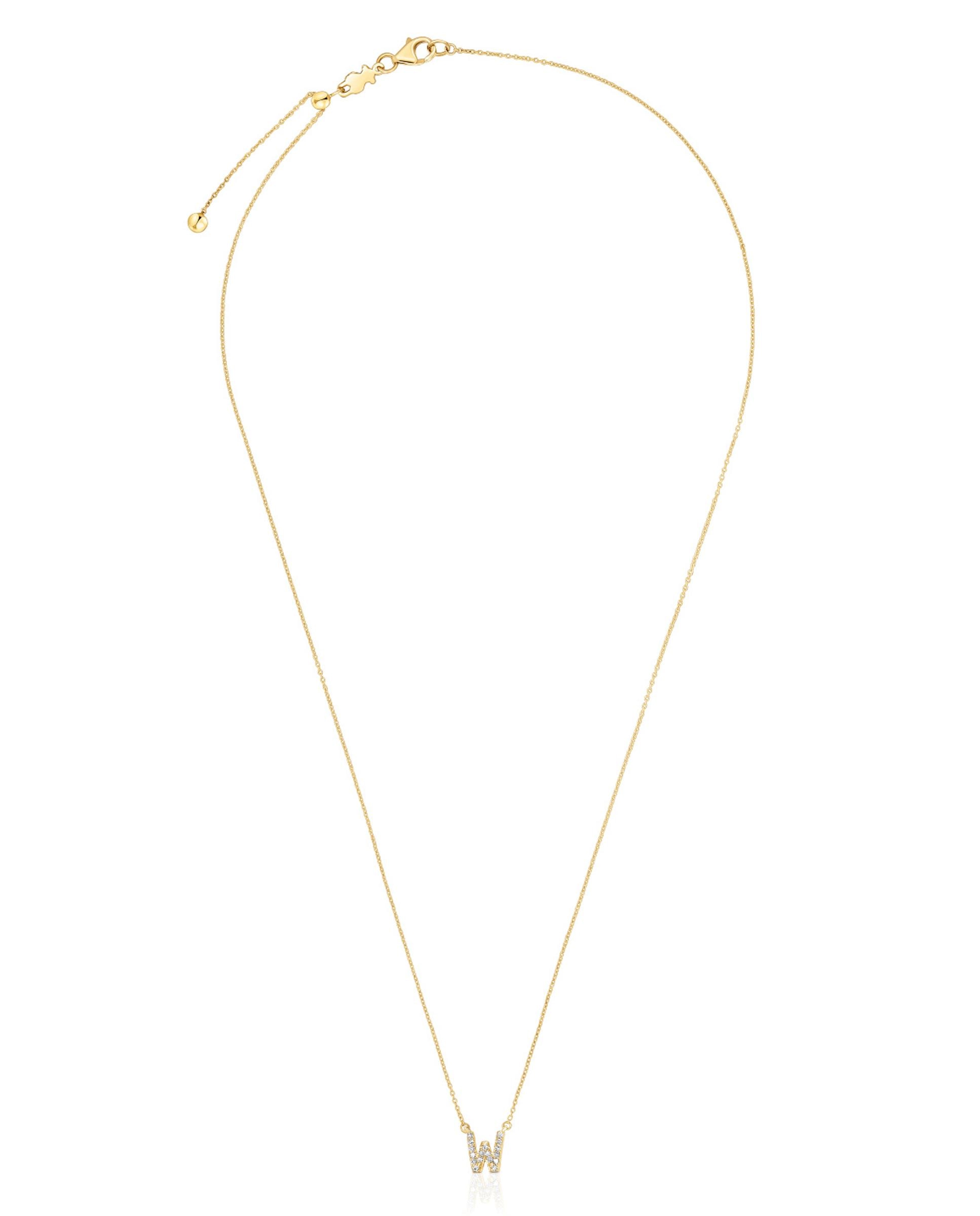 Colar Alphabet Curto de Ouro e Diamantes Letra W Branco-1