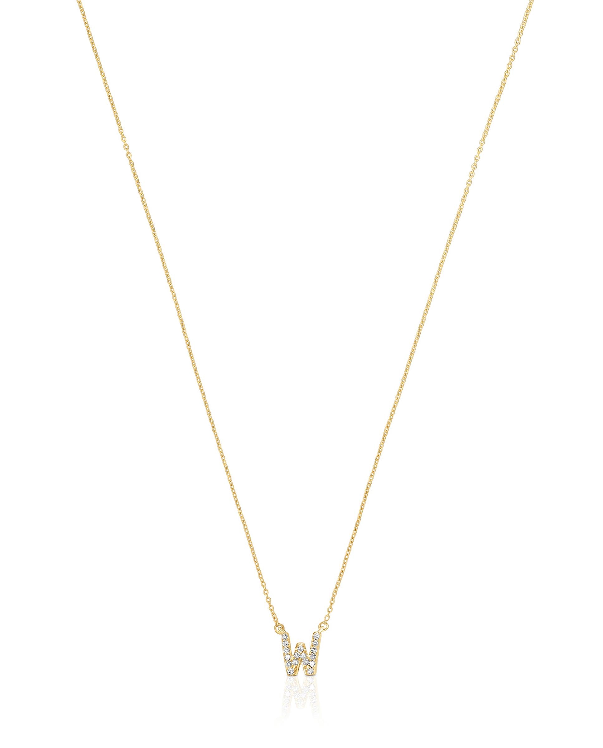 Colar Alphabet Curto de Ouro e Diamantes Letra W Branco-2