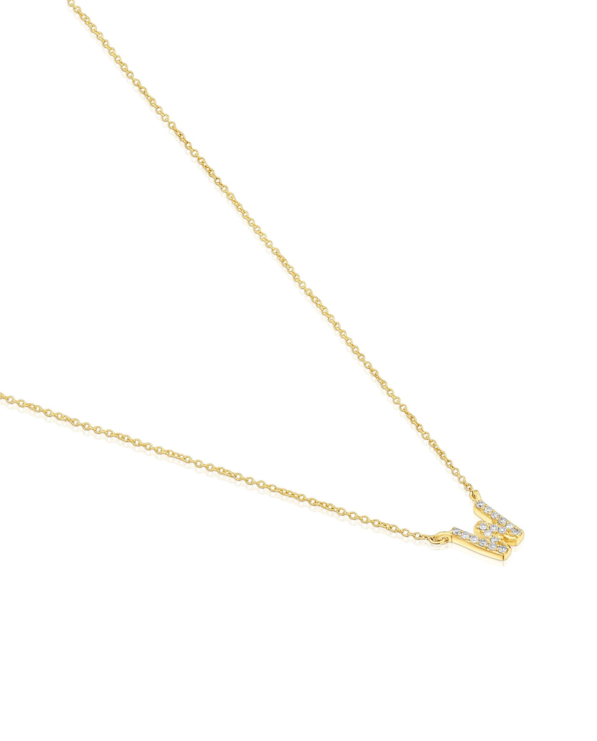 Colar Alphabet Curto de Ouro e Diamantes Letra W Branco-3