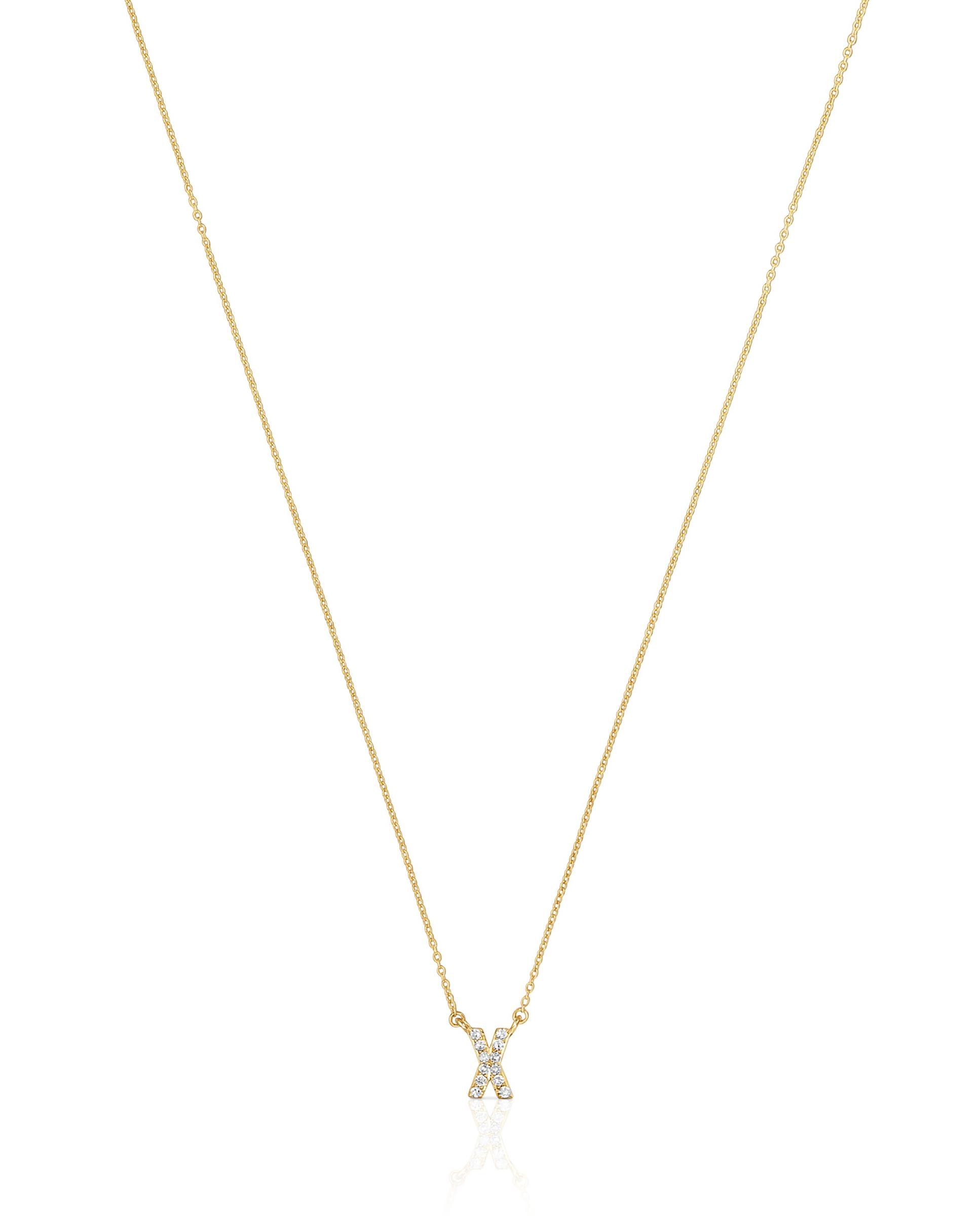 Colar Alphabet Curto de Ouro e Diamantes Letra X Branco-2