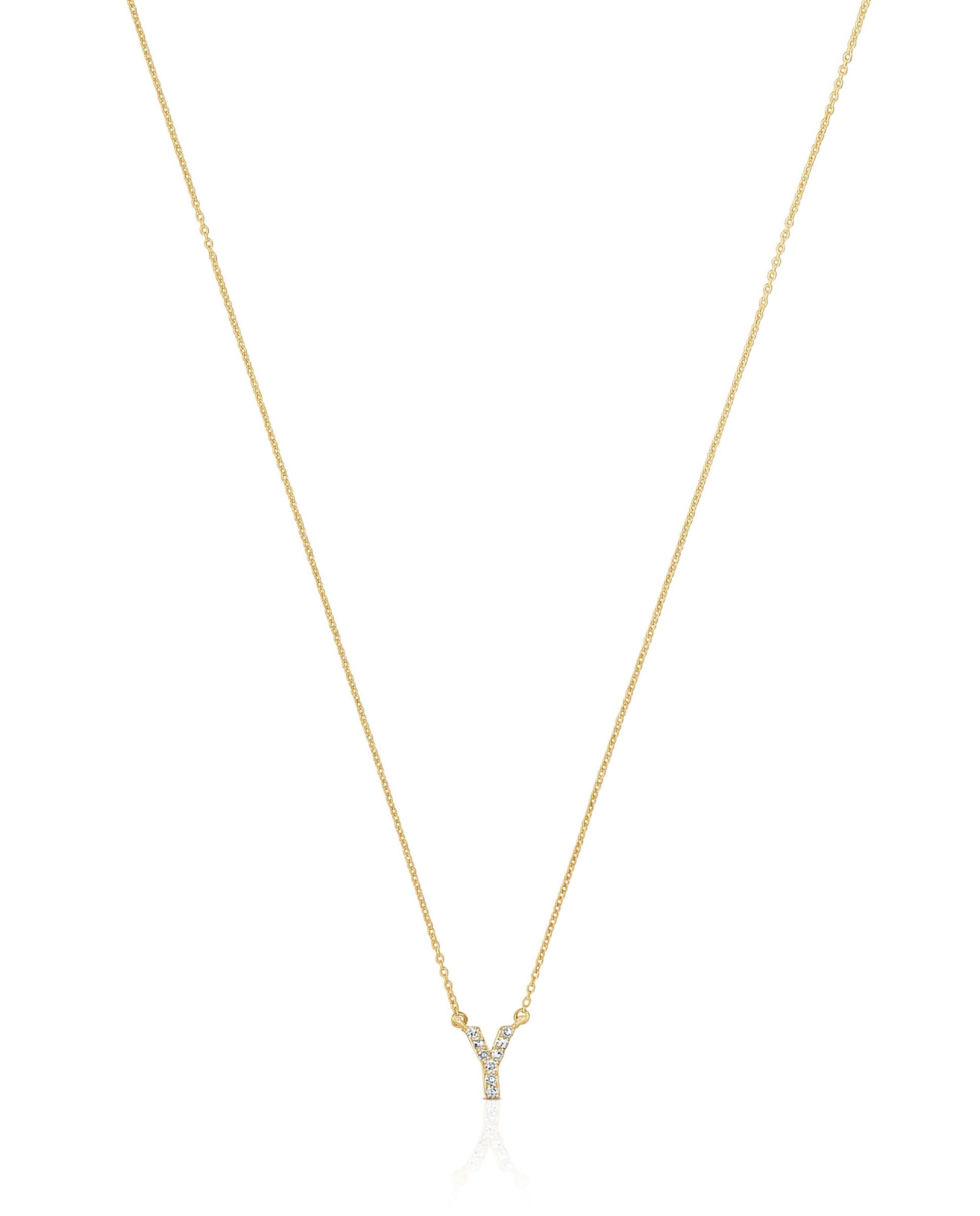 Colar Alphabet Curto de Ouro e Diamantes Letra Y Branco-2