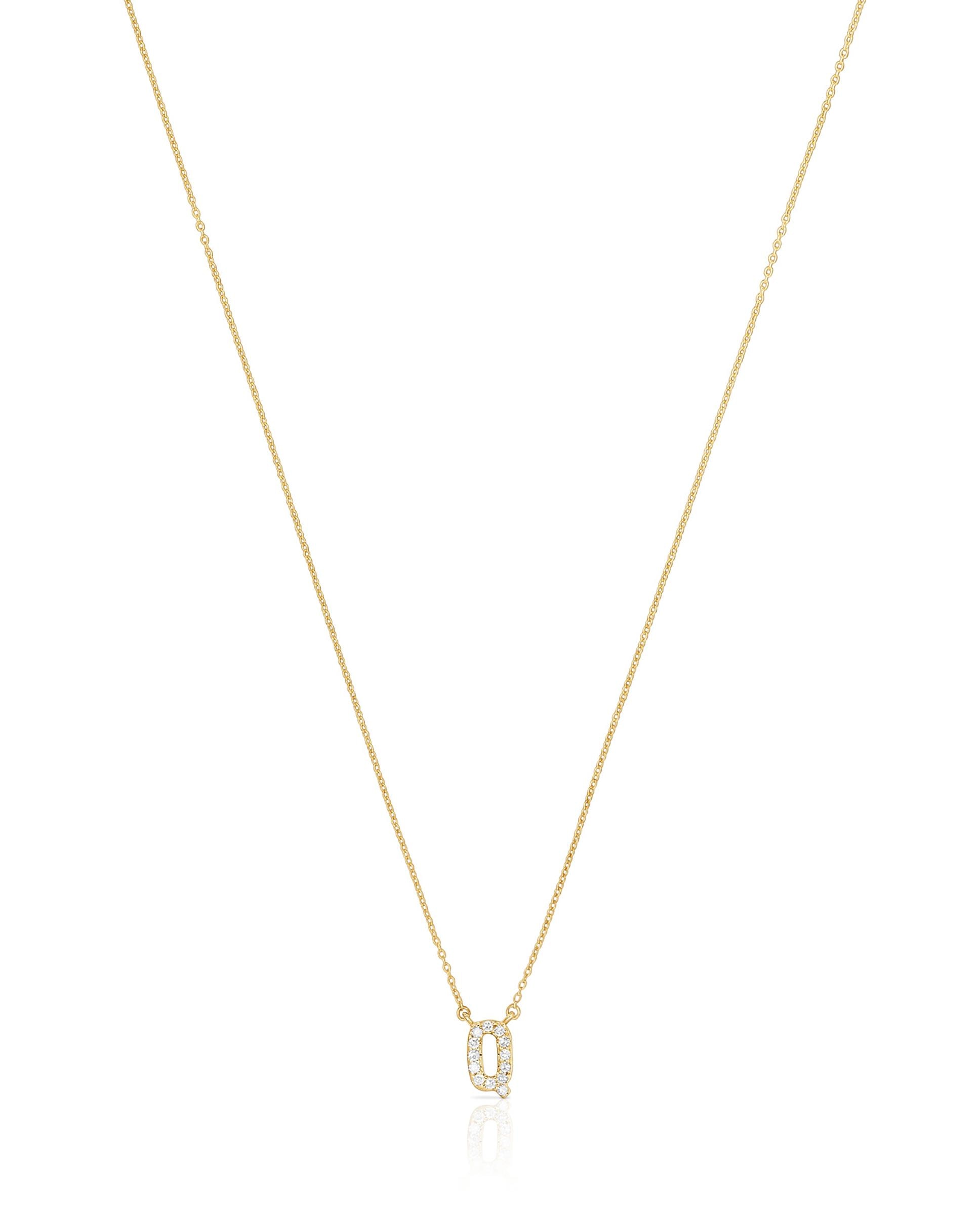 Colar Alphabet Curto de Ouro e Diamantes Letra Q Branco-2
