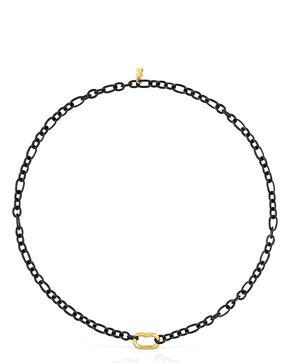 Collar Hold Oval corto de plata y anilla bañada en oro 18 kt sobre plata Negro-2