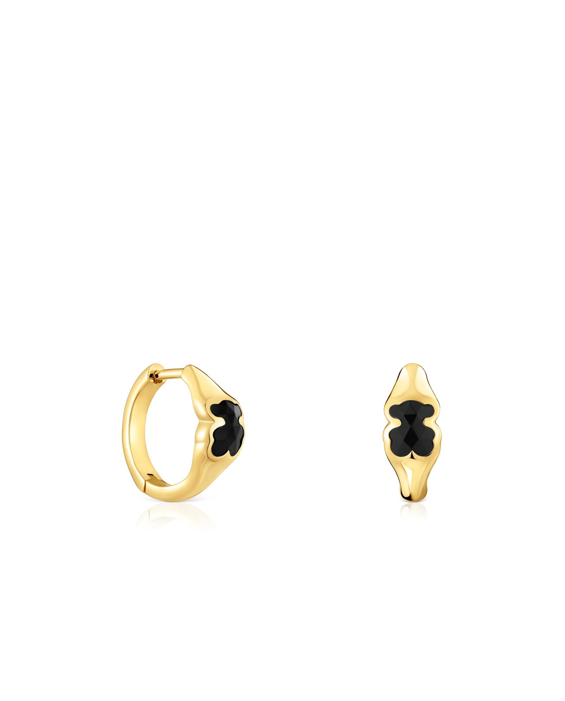 Brincos de Aro Icon Color Banhados em Ouro 18 Kt Sobre Prata com Urso em Ónix Preto-1