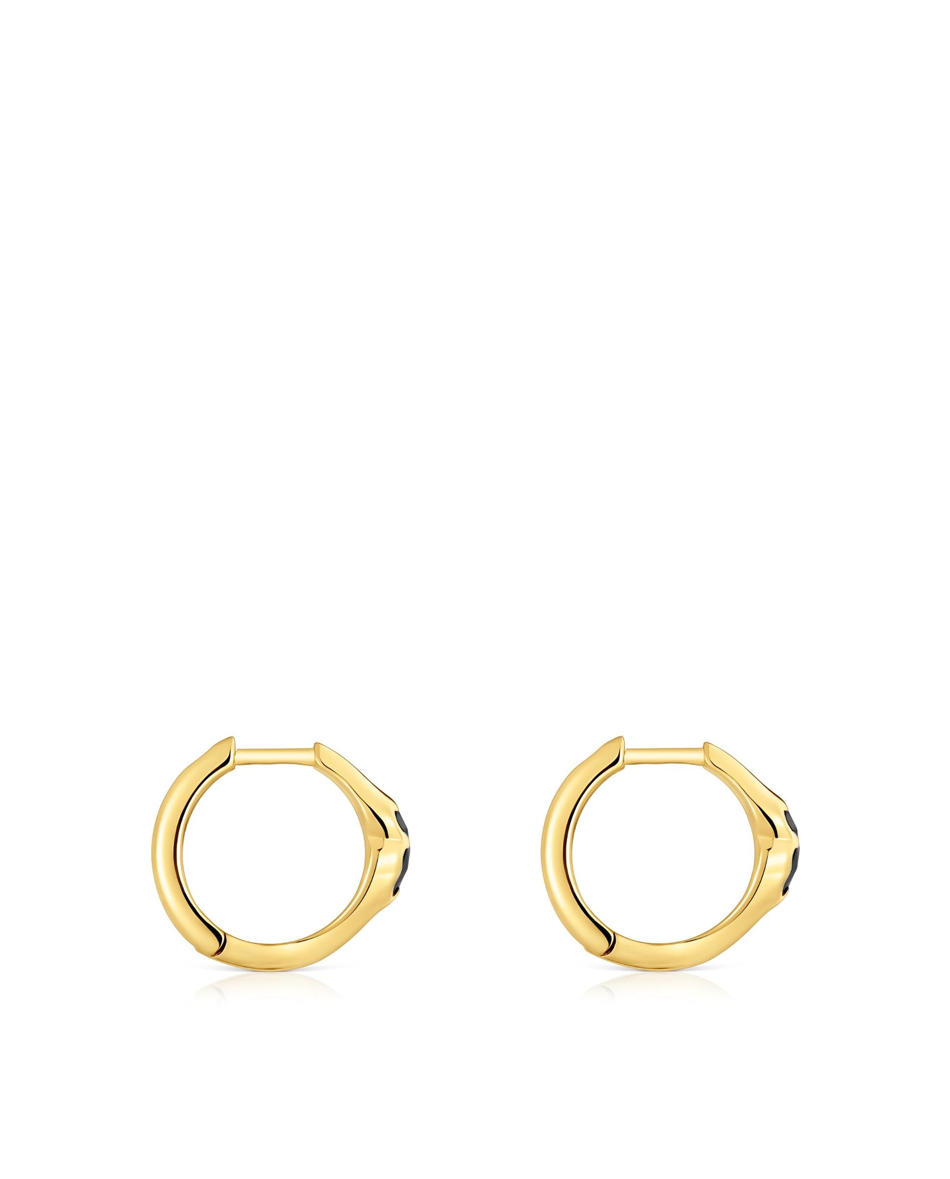 Brincos de Aro Icon Color Banhados em Ouro 18 Kt Sobre Prata com Urso em Ónix Preto-2
