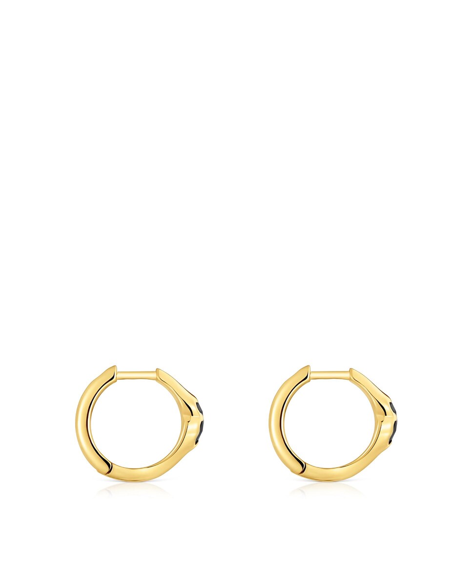 Pendientes Icon Color de aro bañados en oro 18 kt sobre plata con oso en ónix Negro-2