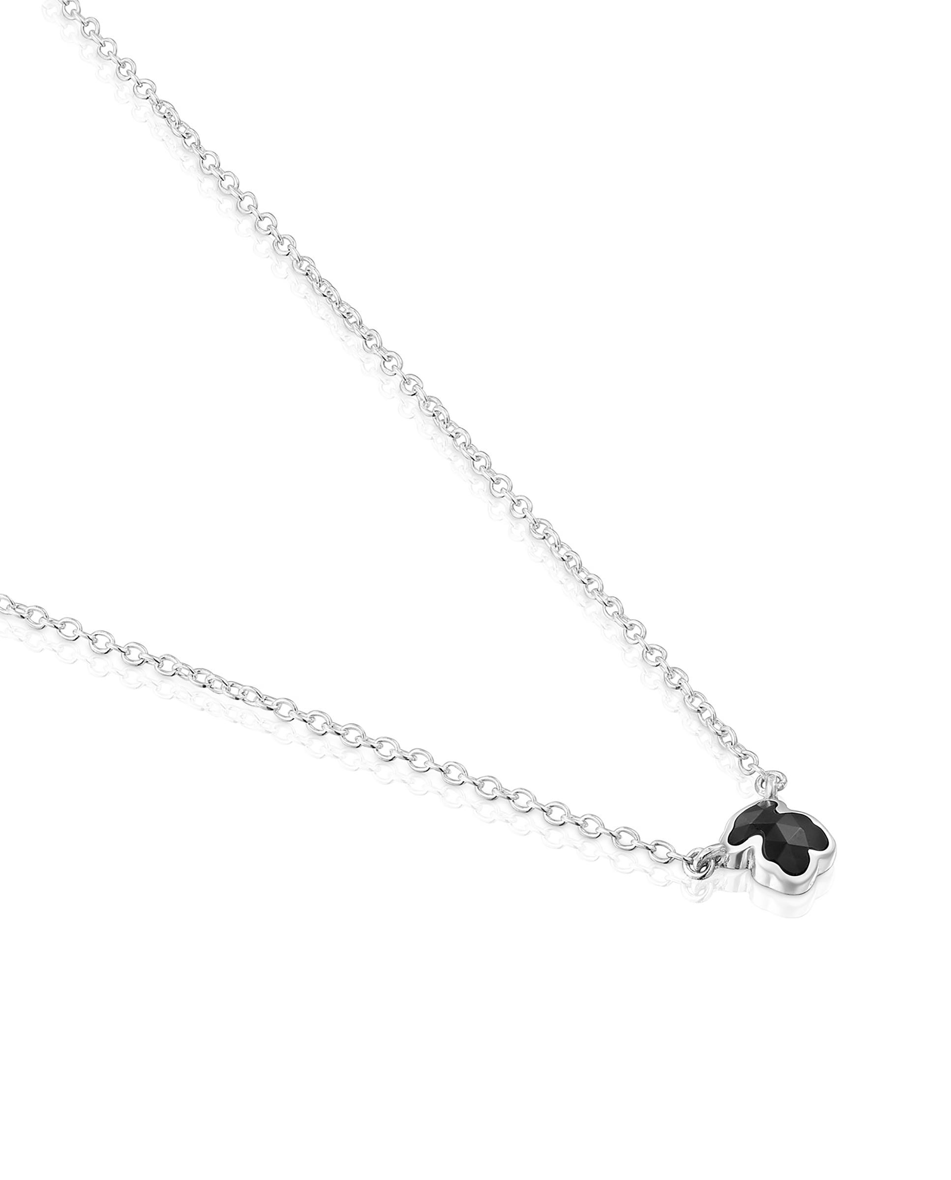 Colar Icon Color Curto de Prata e Motivo Urso Pequeno em Onix Preto-2