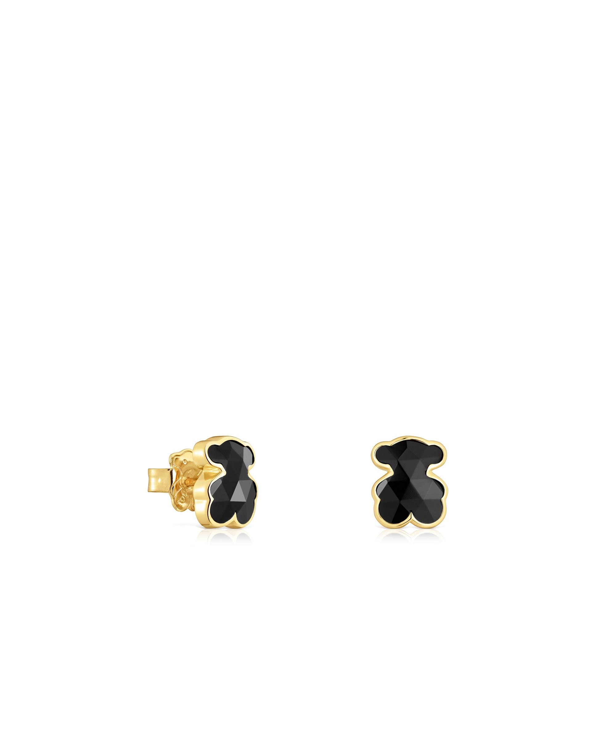 Brincos Icon Color Urso Banhados em Ouro 18 Kt sobre Prata com Ónix Preto-1