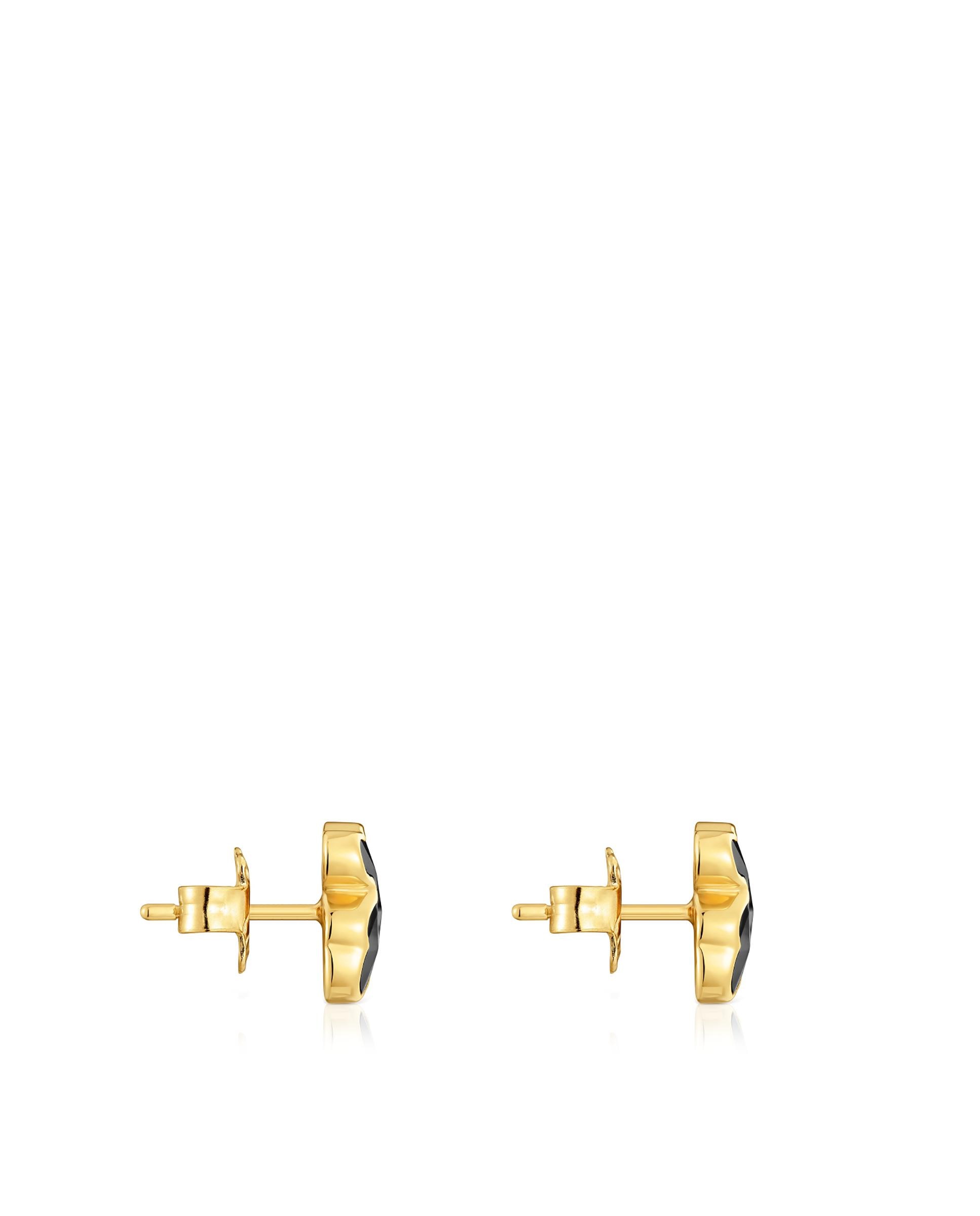Brincos Icon Color Urso Banhados em Ouro 18 Kt sobre Prata com Ónix Preto-2