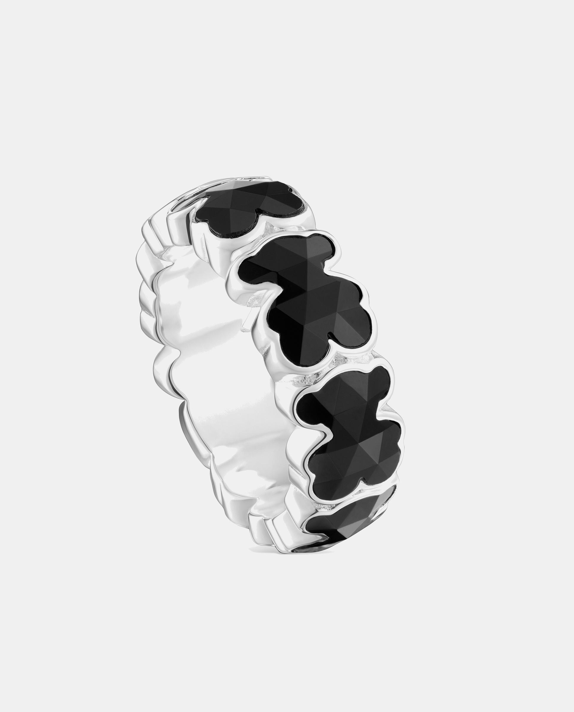 Anillo icon color mediano de plata con osos en ónix - Tous - Negro Negro-1