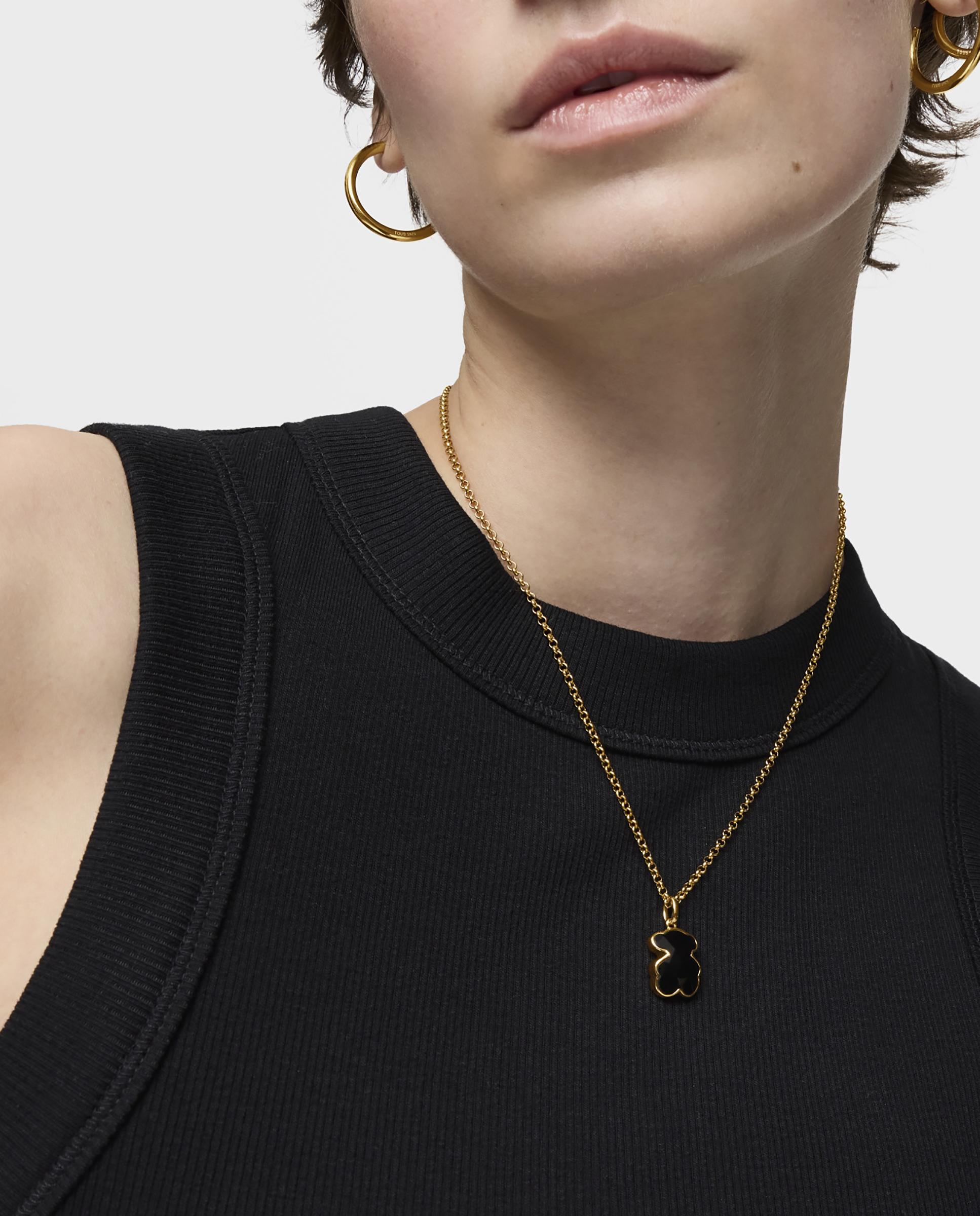 Pingente Icon Color Pequeno Banhado em Ouro 18 Kt sobre Prata com Urso em Ónix Preto-5