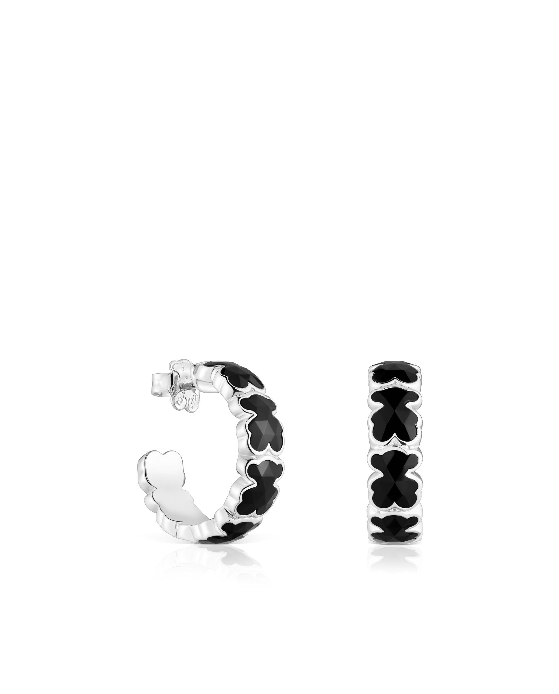 Brincos de Aro Icon Color de Prata com Ursos em Onyx Preto-1