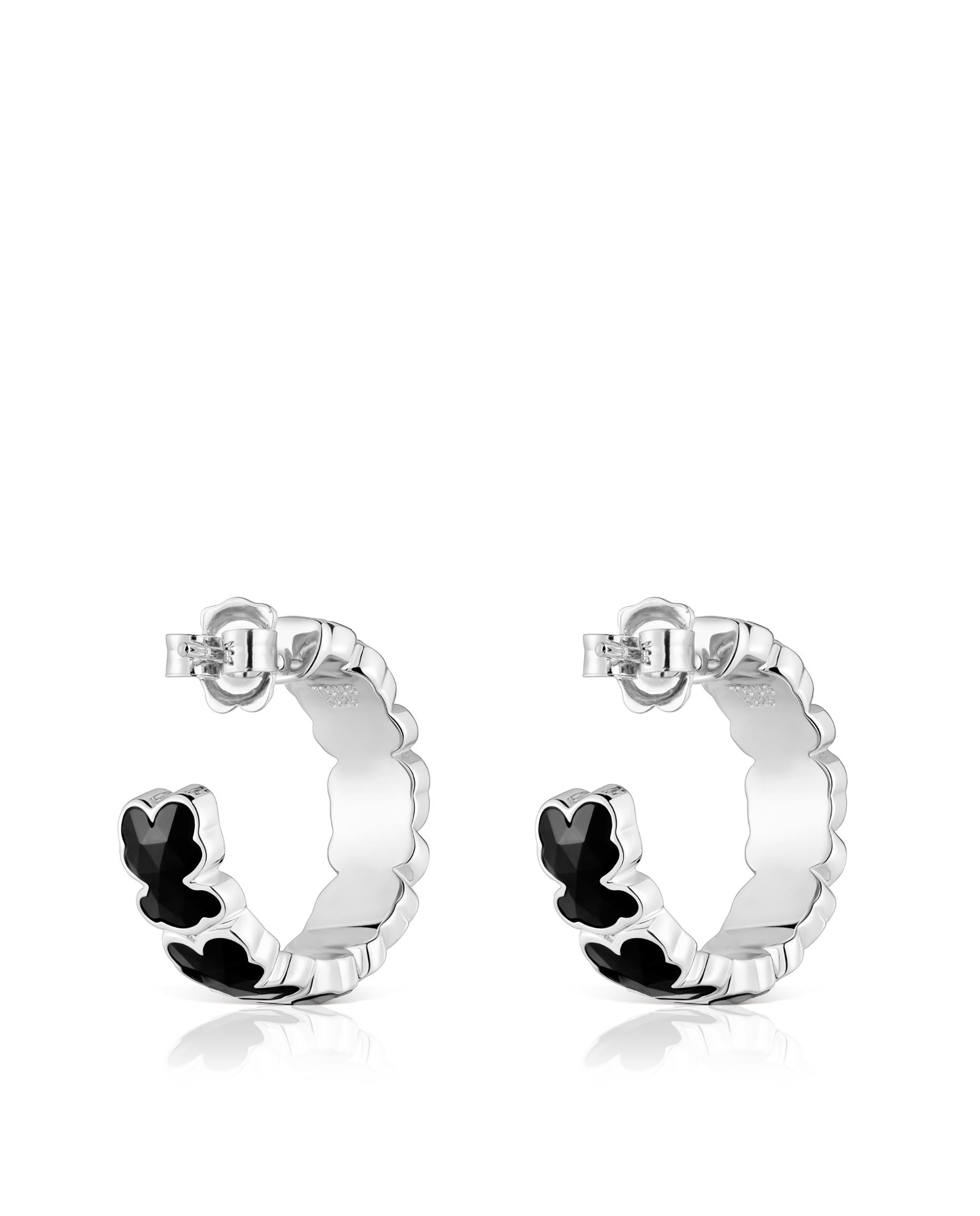 Brincos de Aro Icon Color de Prata com Ursos em Onyx Preto-3
