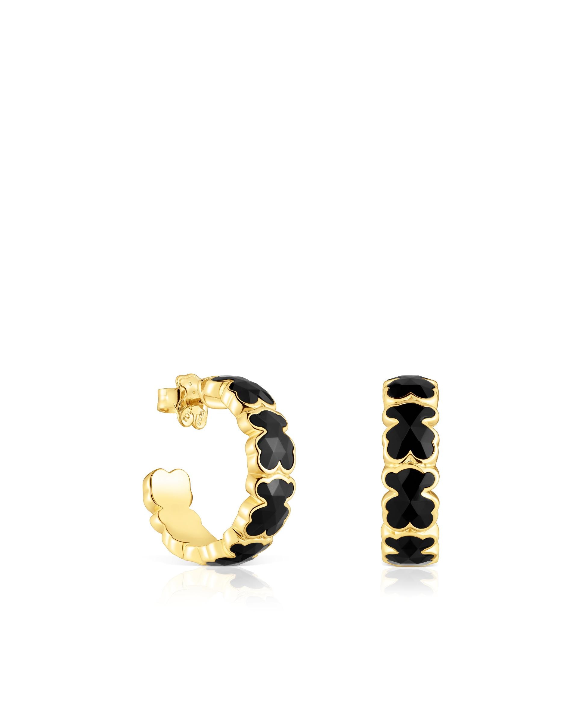 Brincos Icon Color de Aro Banhados em Ouro 18 Kt sobre Prata com Ursos em Ónix Preto-1