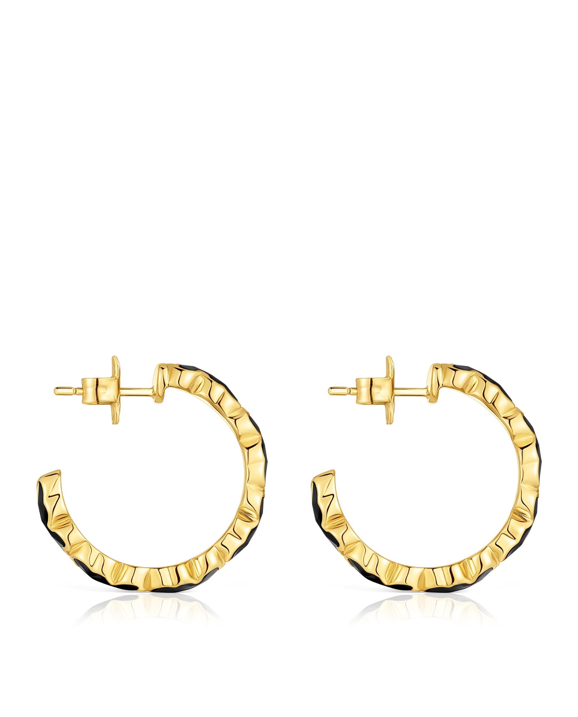 Brincos Icon Color de Aro Banhados em Ouro 18 Kt sobre Prata com Ursos em Ónix Preto-2