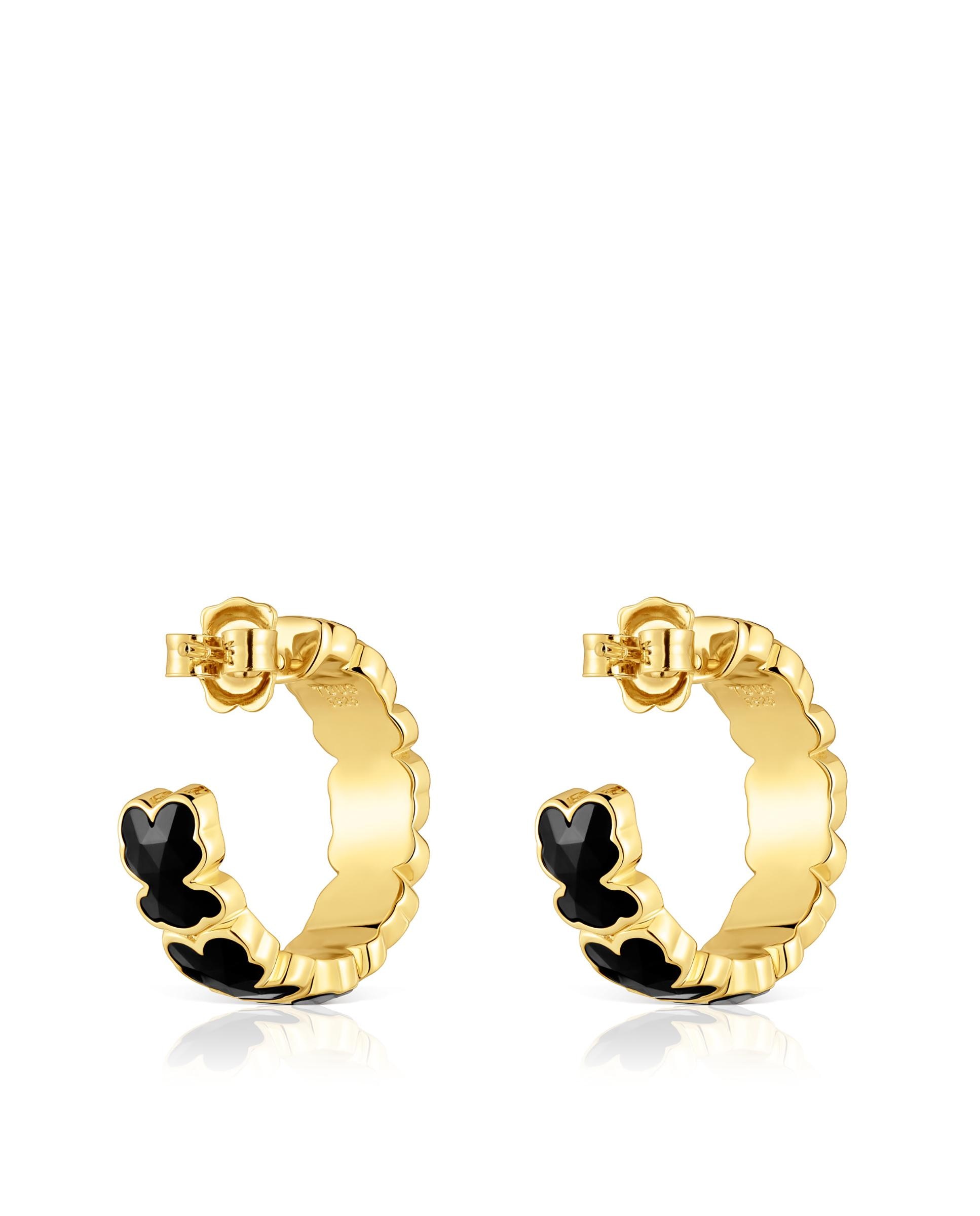 Brincos Icon Color de Aro Banhados em Ouro 18 Kt sobre Prata com Ursos em Ónix Preto-3