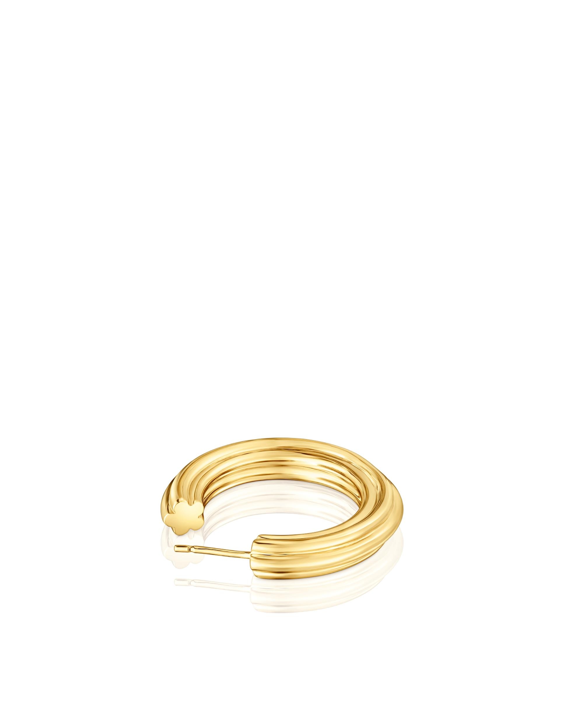 Brincos de Aro Tous 1950 Compridos Banhados em Ouro 18 Kt Sobre Prata com Flor Dourado-4