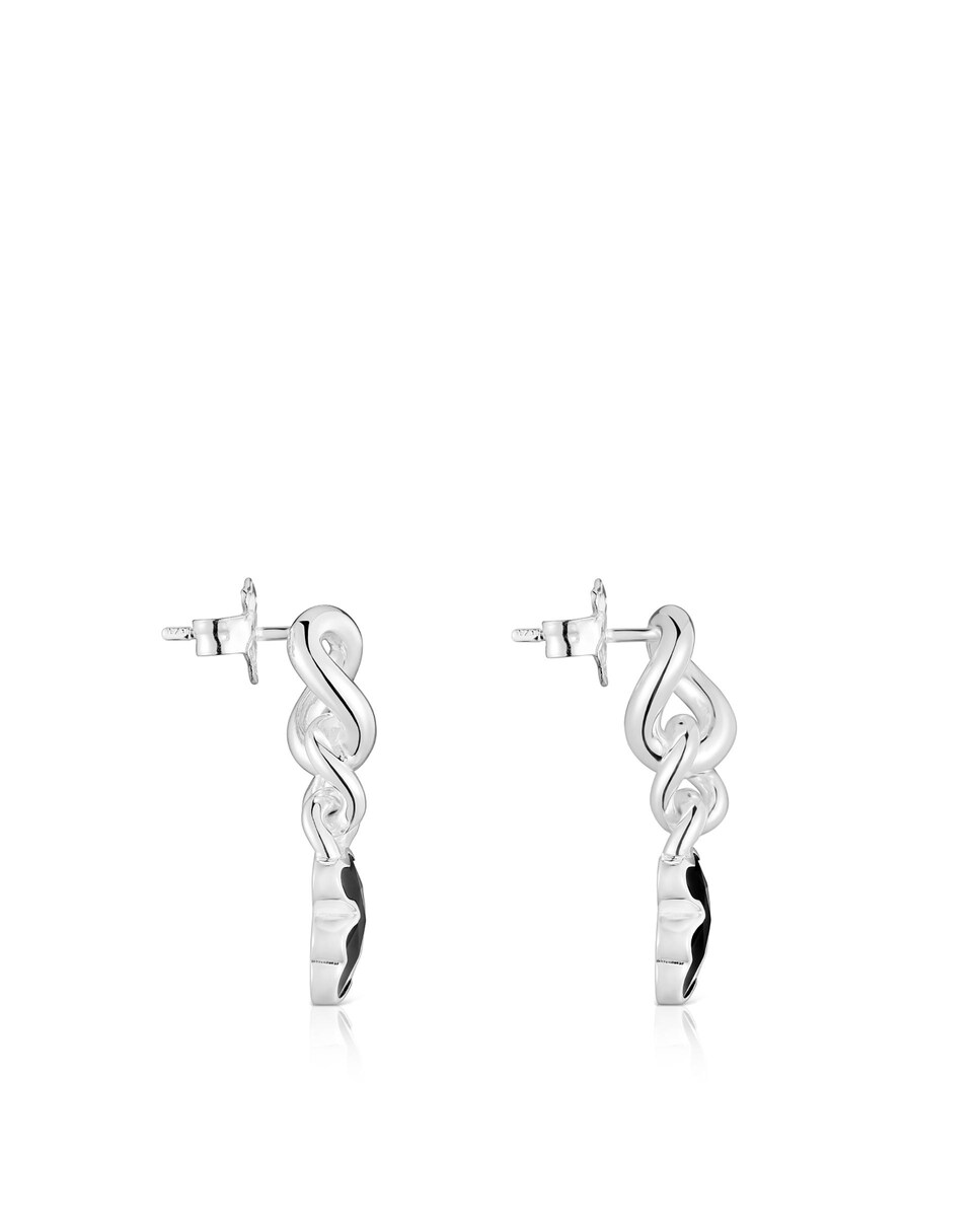 Pendientes Icon Color cortos oso de plata con ónix Negro-2