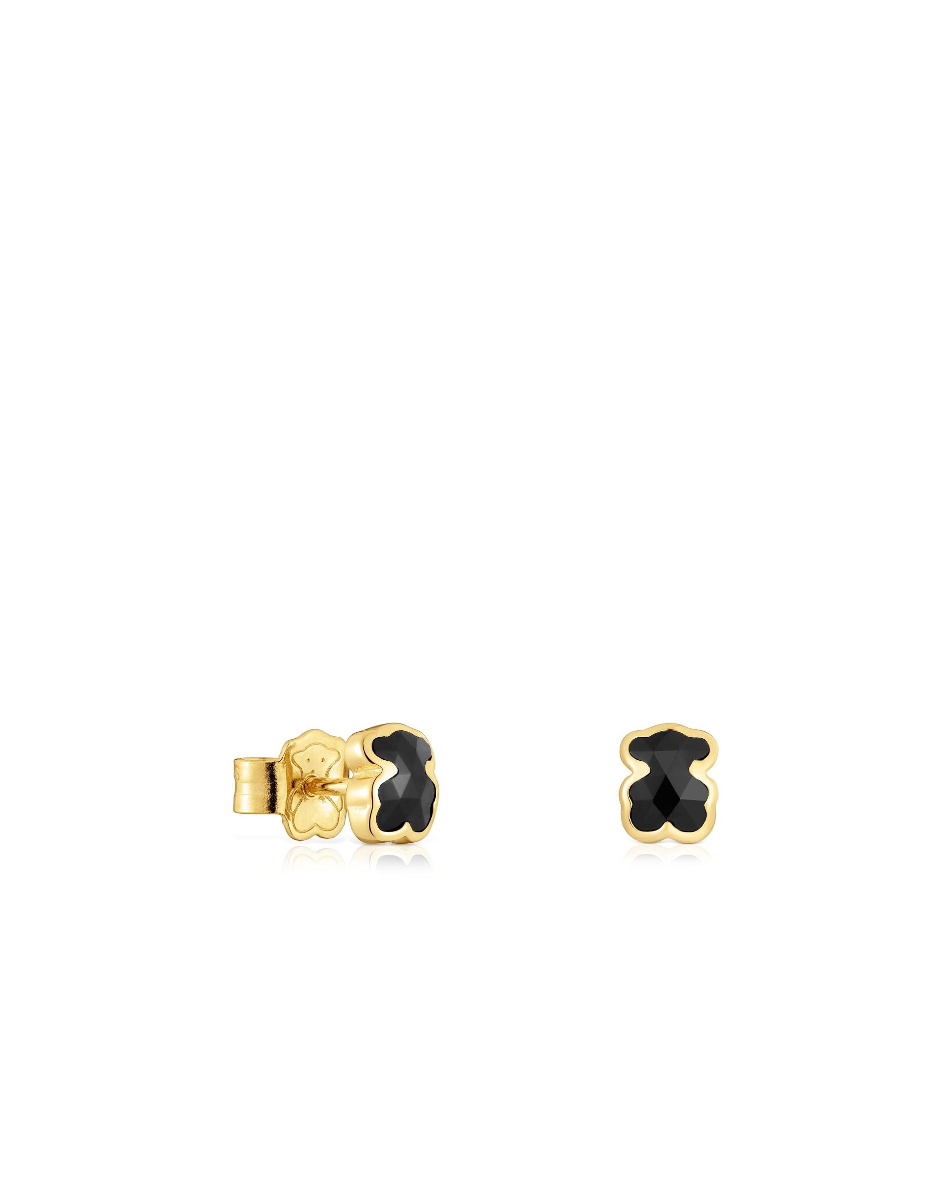 Brincos Icon Color Urso Banhado em Ouro 18 Kt sobre Prata com Ónix Preto-1