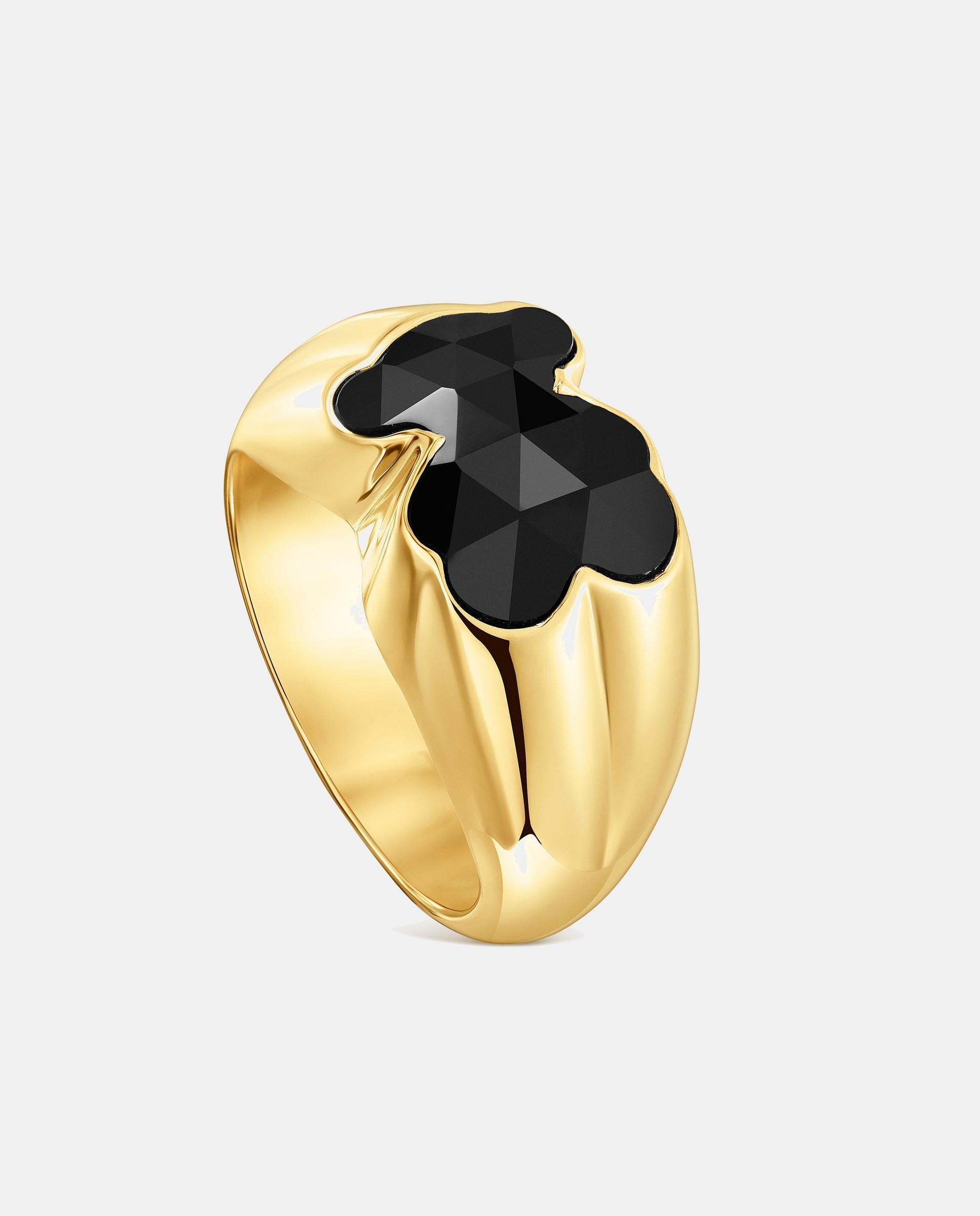 Anillo icon color mediano bañado en oro 18 kt sobre plata con oso en ónix - Tous - Negro Negro-1