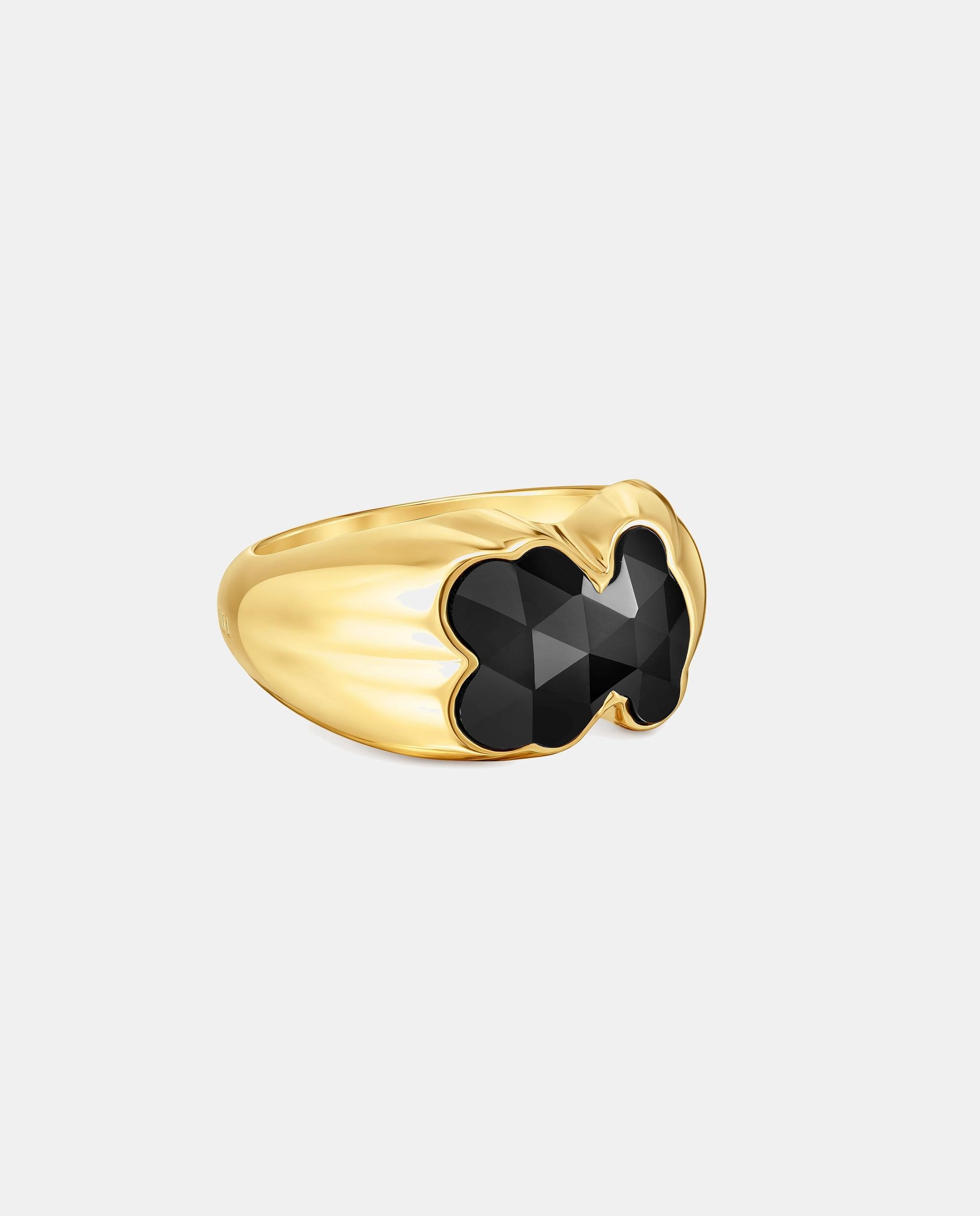 Anillo icon color mediano bañado en oro 18 kt sobre plata con oso en ónix - Tous - Negro Negro-2